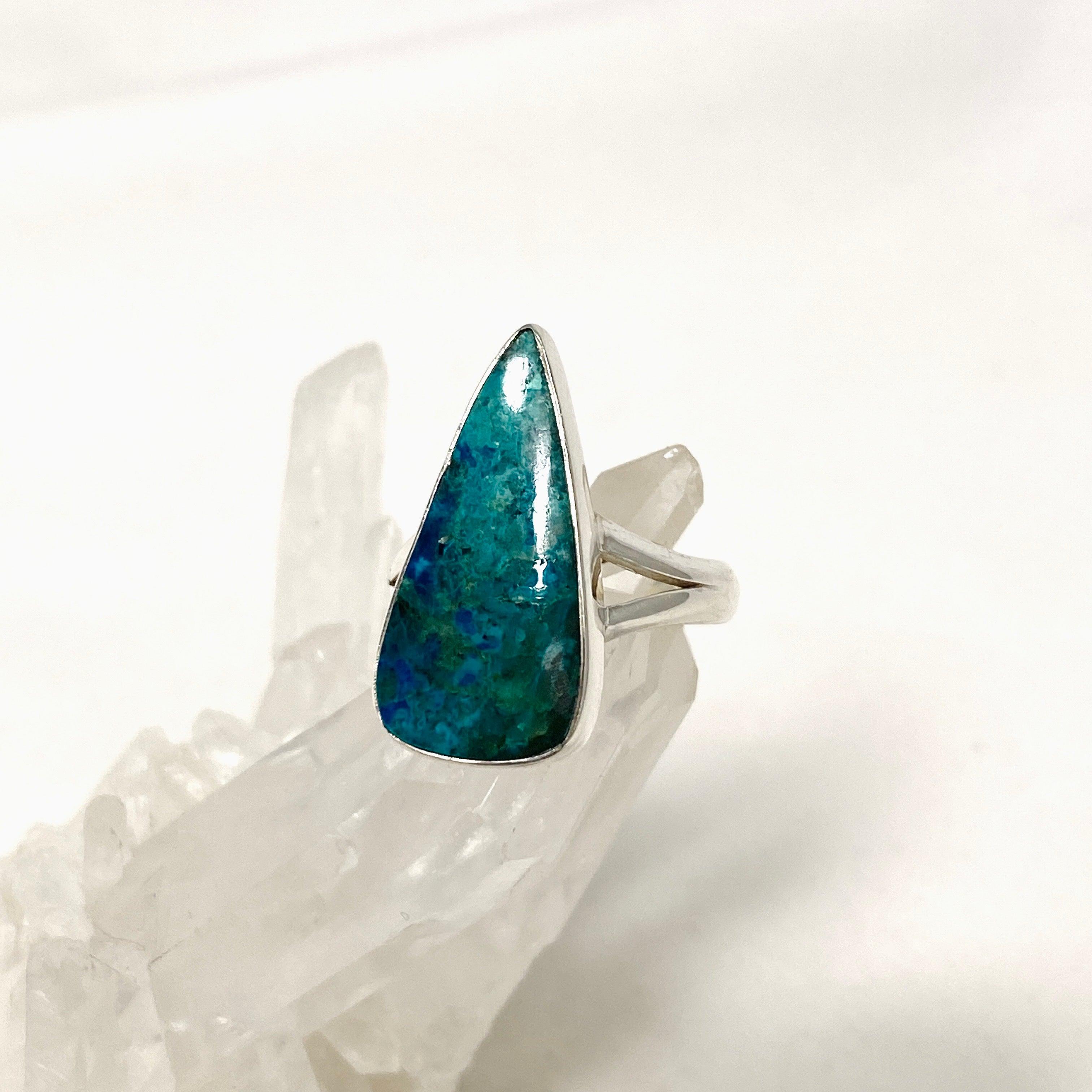 Shattuckite Teardrop Split Band Ring - Size 8 - KRGJ3222 - Elegant Bohemian Jewelry for Women, Perfect for Weddings, Parties & Everyday Wear