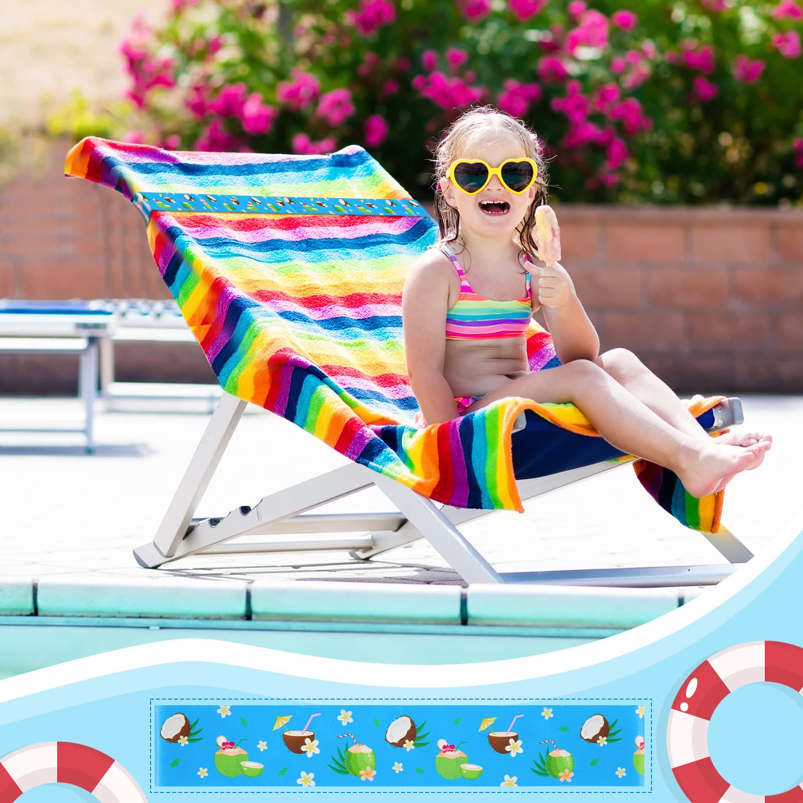 8 Pack Large Elastic Towel Bands for Beach Chairs - 15.75