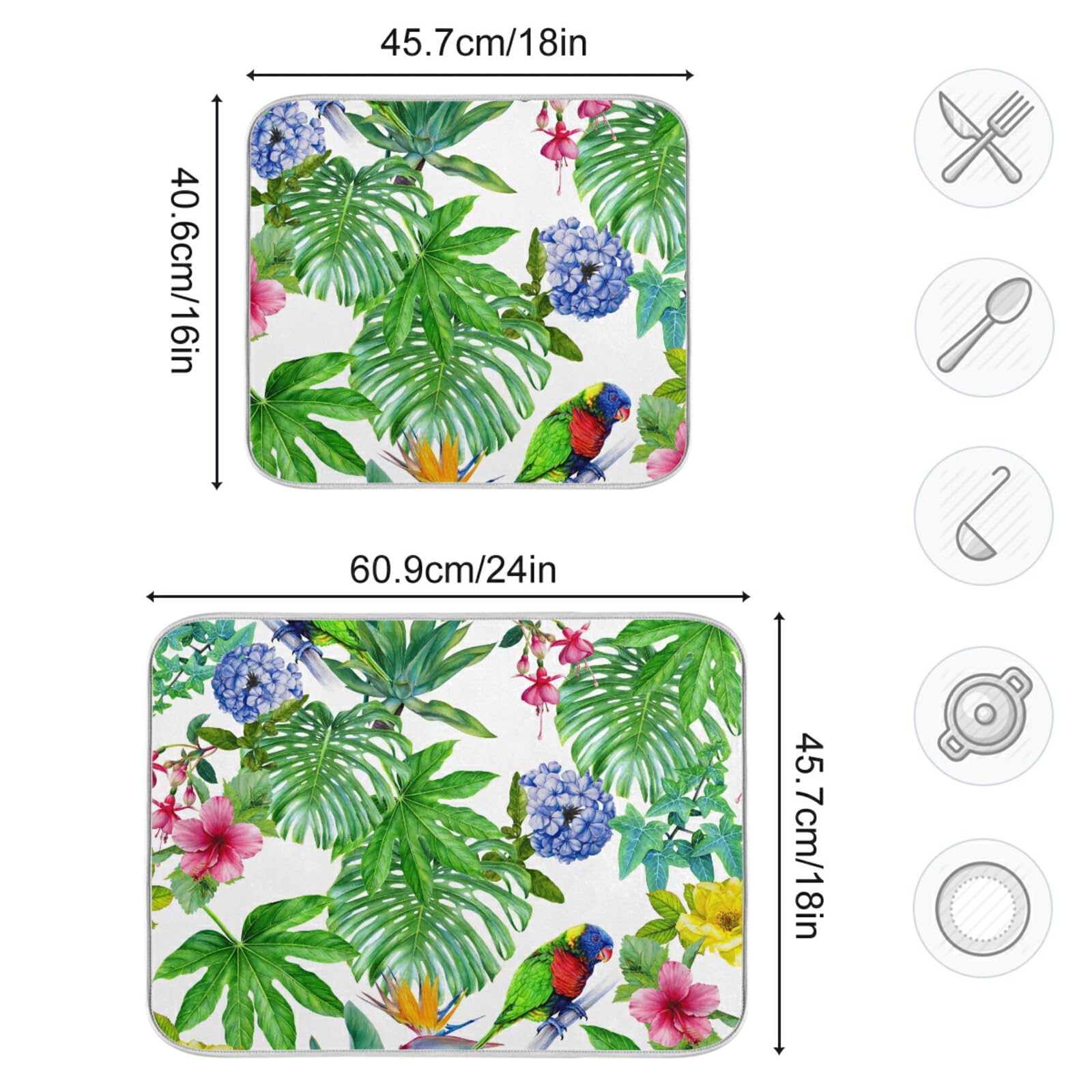 **Floral Dish Drying Mat – Absorbent Microfiber Kitchen Counter Drying Pad (16x18 Inches) – Washable & Quick-Dry for Dishes, Utensils, and Cookware – Perfect for Countertops, Sinks, and Dish Racks**