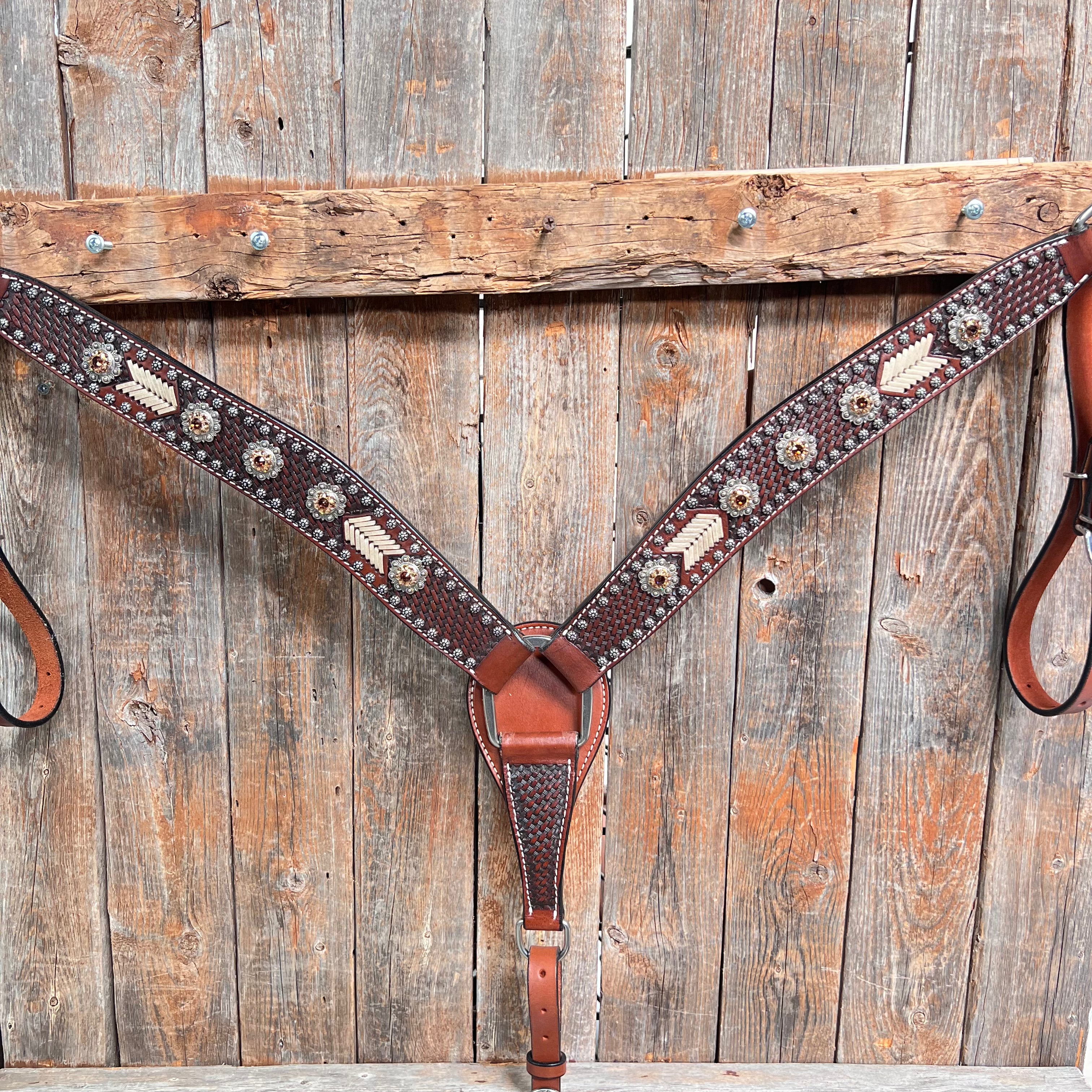 Premium Rawhide Topaz/Champagne One Ear & Breastcollar Horse Tack Set OEBC585 - Western Riding, Trail & Show Equipment for Equestrian Enthusiasts