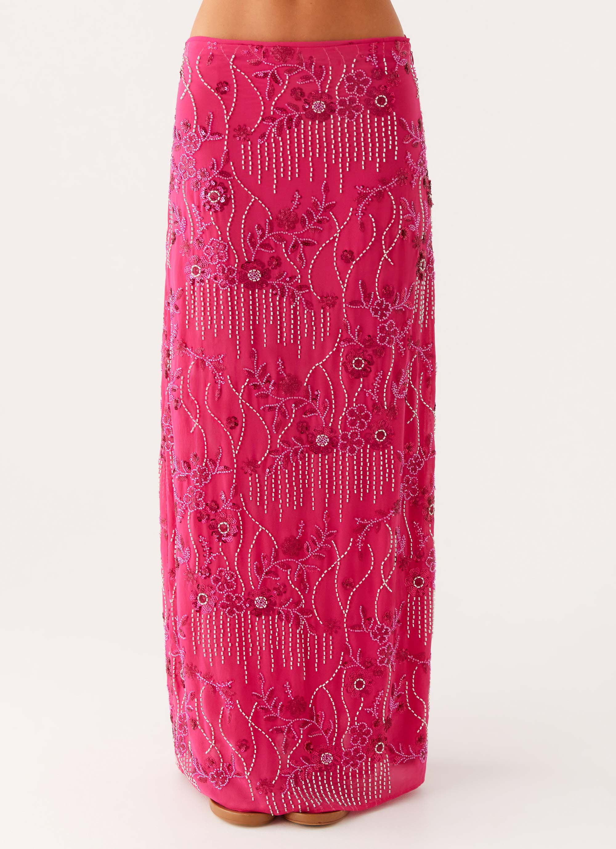 Corinna Low Rise Sequin Maxi Skirt for Women - Fuchsia Glitter Party Dress, Clubwear & Evening Gown for Special Occasions