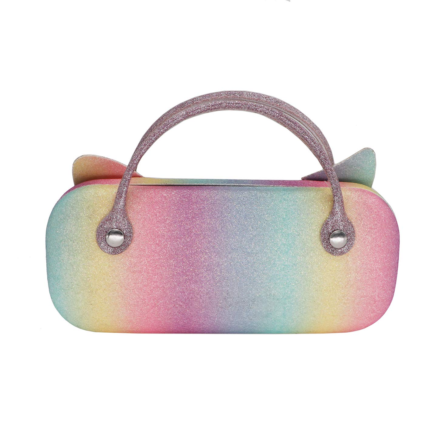 Holographic Glitter Eyeglass Case for Women, Kids, Girls & Boys - Dazzling Hard Shell Glasses Pouch with Handle - Perfect for School, Travel & Everyday Use