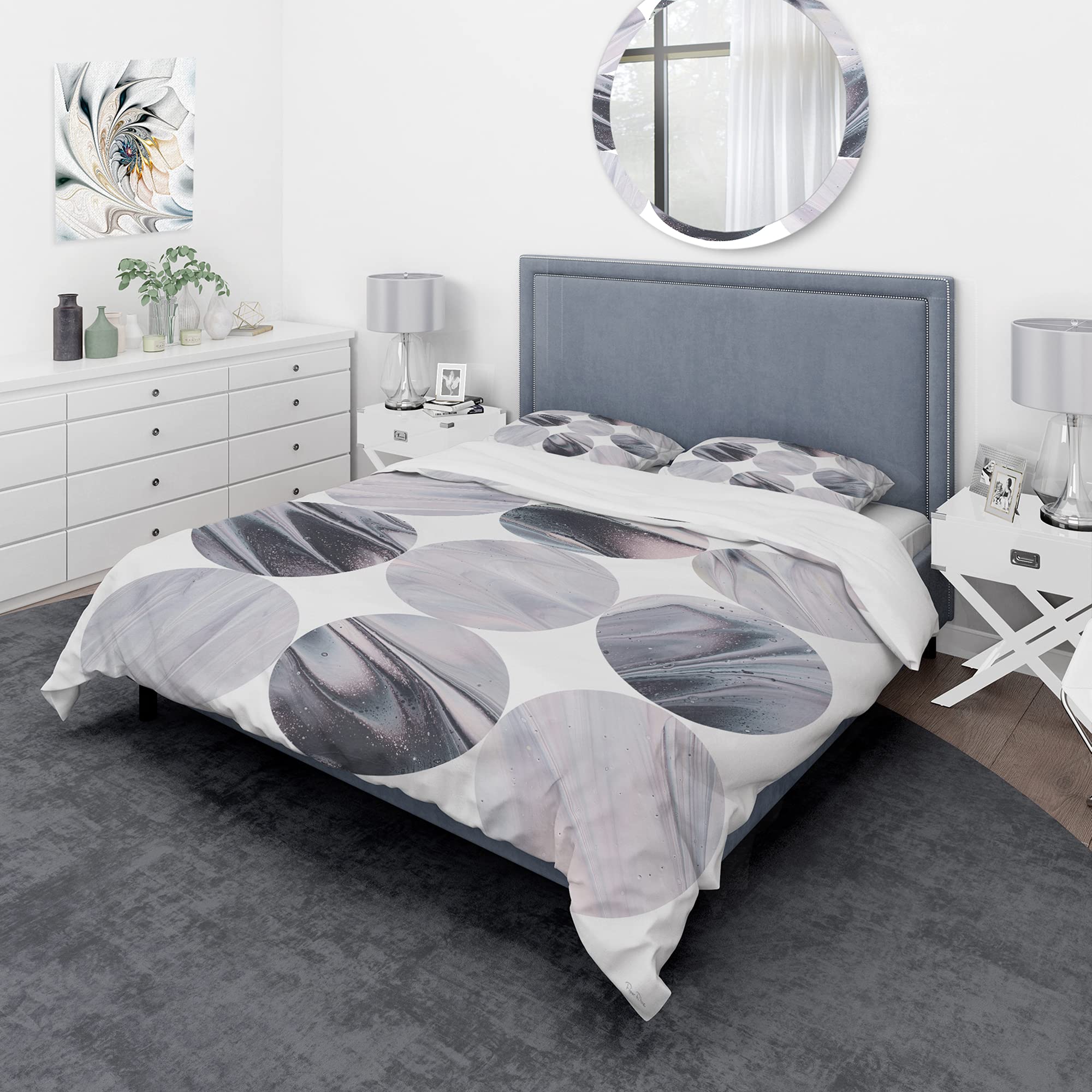 DesignQ Circle Marble IV Modern & Contemporary Duvet Cover Set - Queen Size 3-Piece Geometric Bedding in Multi-Color | All-Season Luxury Bedding for Master Bedroom, Guest Room & Modern Home Decor
