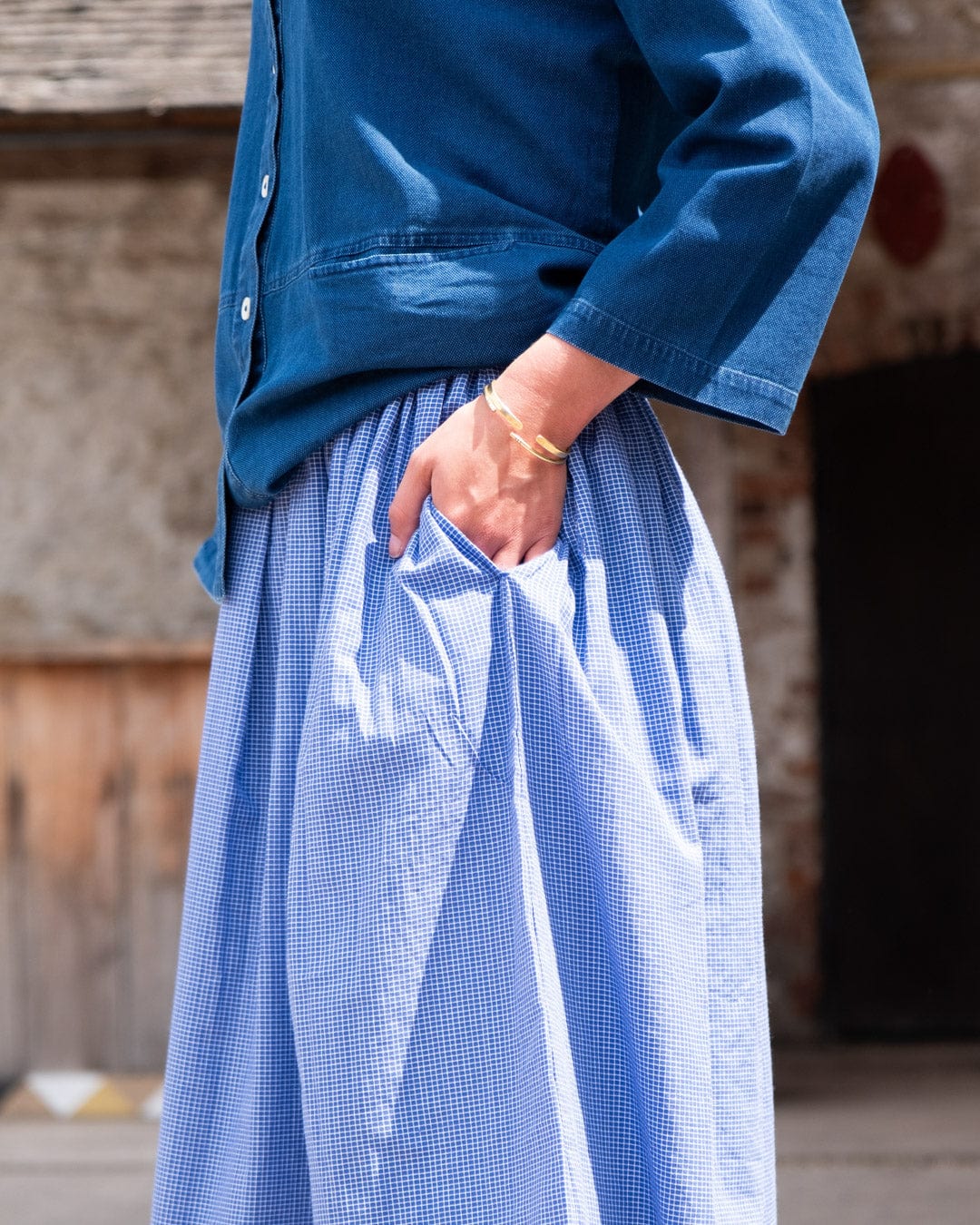 Jordan Women's Cotton Casual Skirt - Blue Checkered A-Line Skirt for Everyday Wear | Perfect for Office, Dating & Summer Outfits