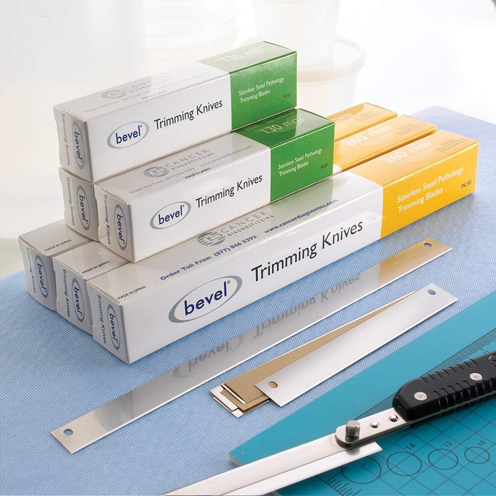 BTK0130X Bevel® Trimming Knives - Short 130mm Surgical Blades - Pack of 50 Sterile Wrapped - Ideal for Cancer Diagnostics, Pathology Labs & Medical Research