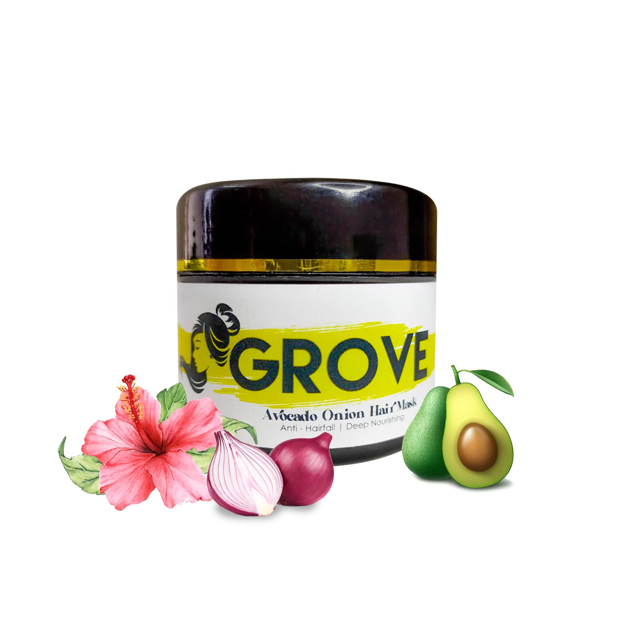 Grove Avocado Onion Deep Conditioning Hair Mask with Argan Oil, Hibiscus & Aloe Vera for Dry, Frizzy Hair – 100g | Hydrating Treatment for Damaged Hair | Perfect for Salon-Quality Hair Care at Home
