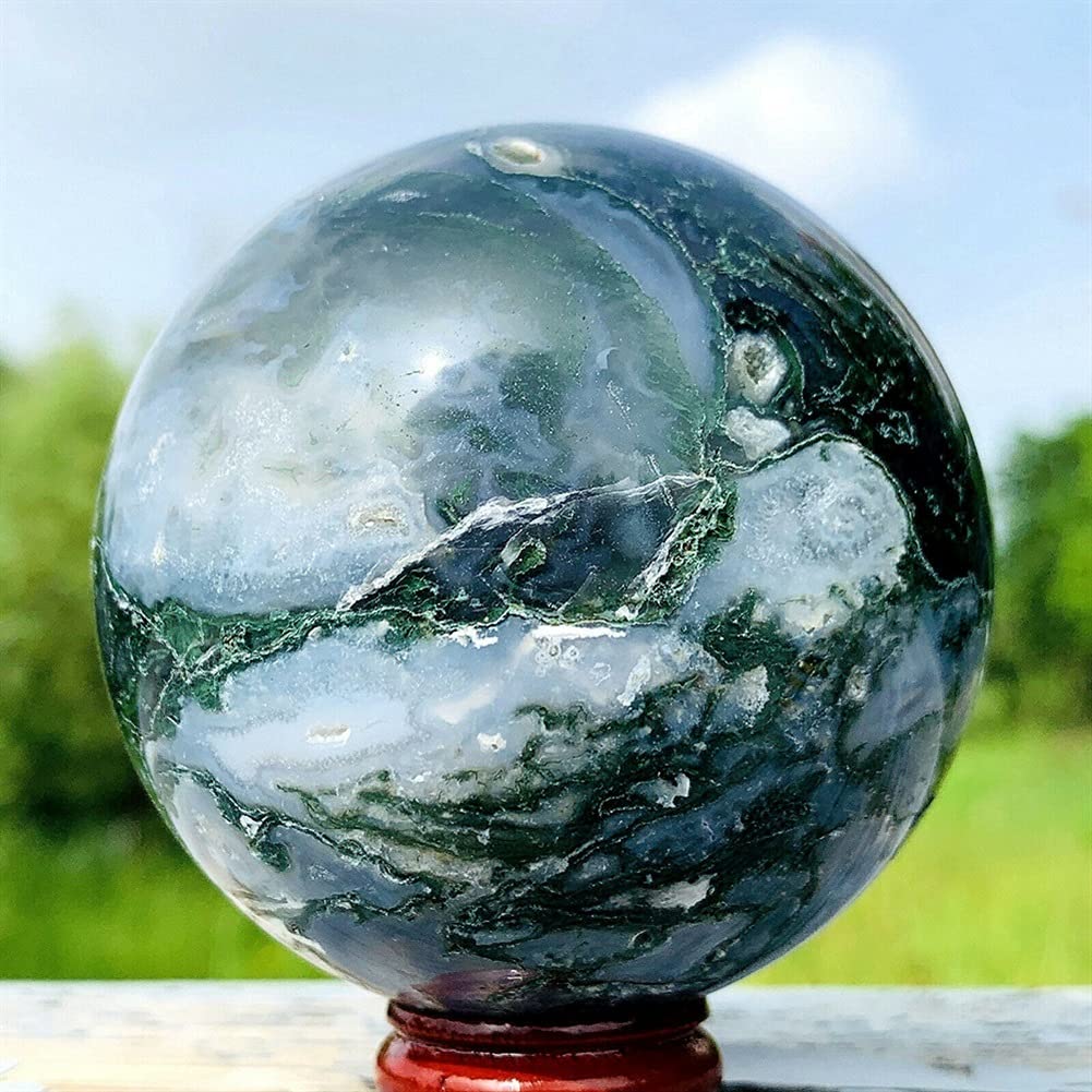 Natural Moss Agate Sphere Crystal Quartz Ball - 500g-550g Healing Stone for Reiki, Meditation & Home Decor | Decorative Mineral Rock for Office Desk, Yoga Space & Gift Giving