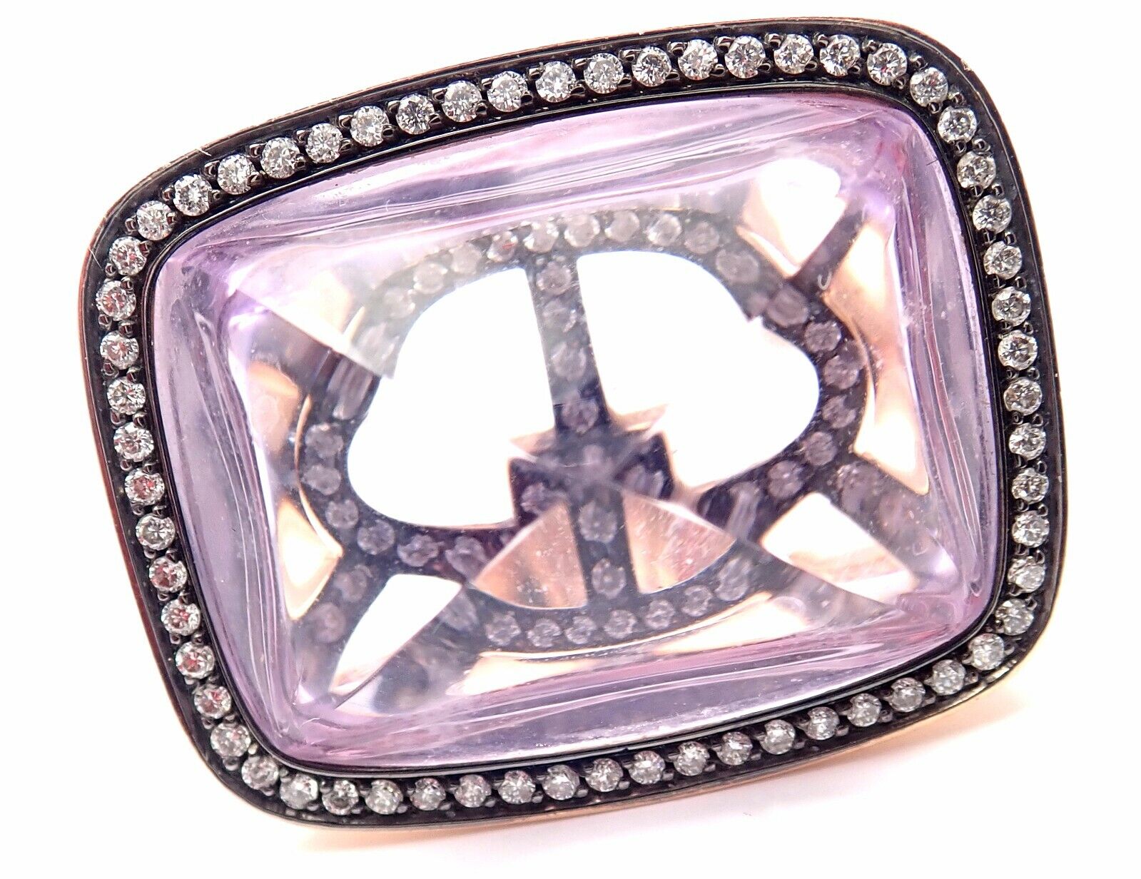 Authentic Hermes 18k Rose Gold Diamond Large Amethyst Ring - Luxury Jewelry for Women, Perfect for Weddings, Anniversaries & Special Occasions