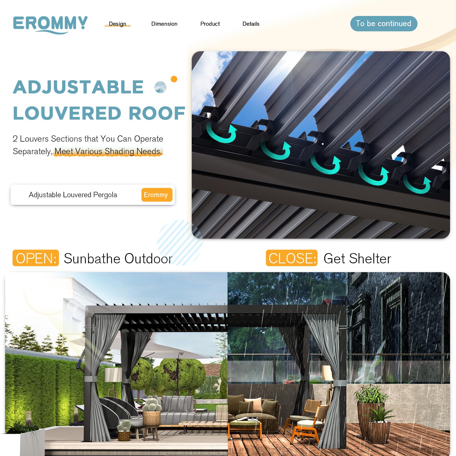 EROMMY 10x12FT Aluminum Louvered Pergola with Adjustable Rainproof Roof - Outdoor Sun Shade Shelter for Garden, Patio & Backyard (Includes Curtains & Netting) - Perfect for Entertaining, Relaxing & Outdoor Dining - Gray-Black