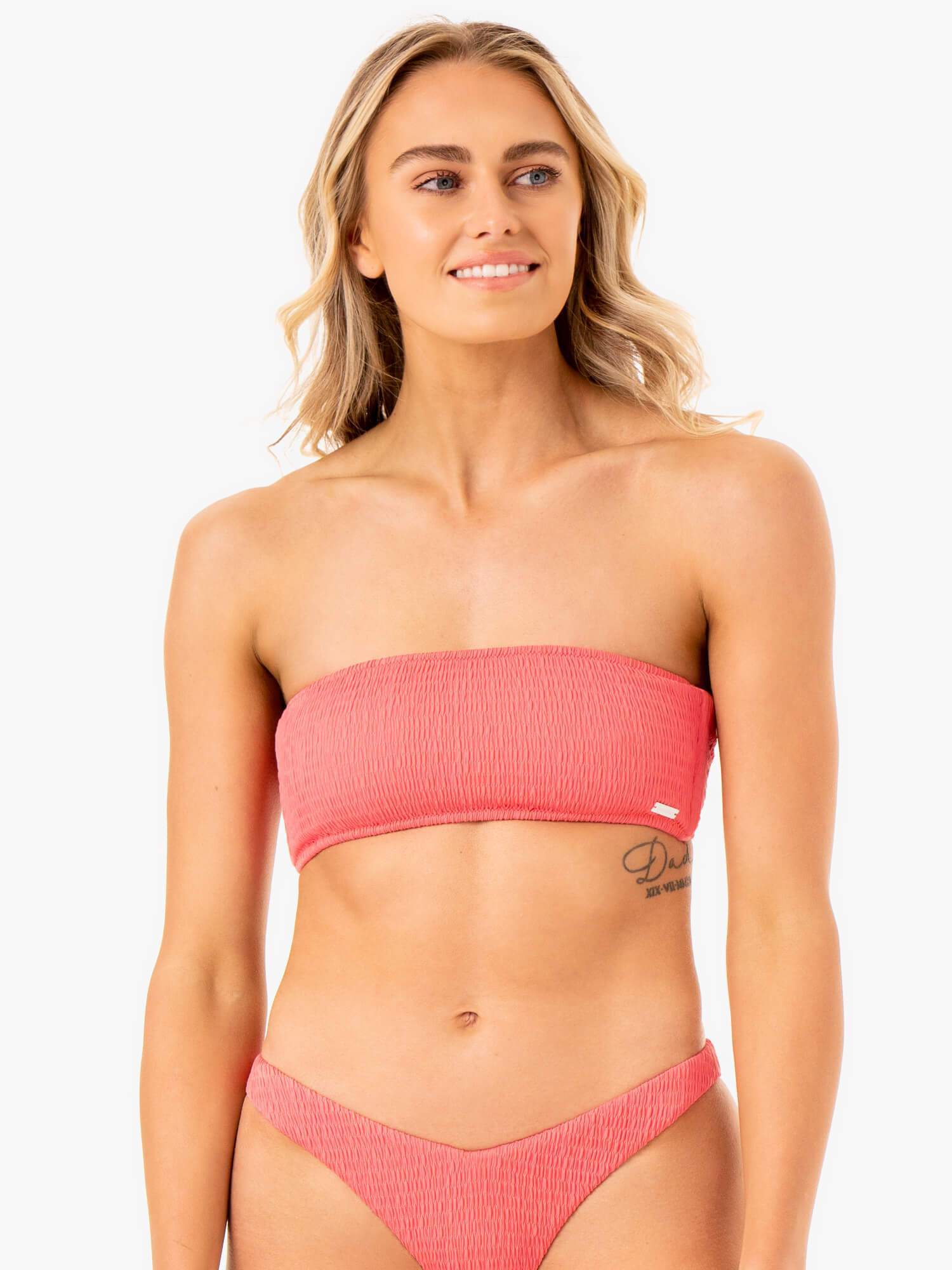 Paradise Coral Bandeau Bikini Top for Women - Sexy Strapless Swimwear for Beach, Pool & Summer Vacation