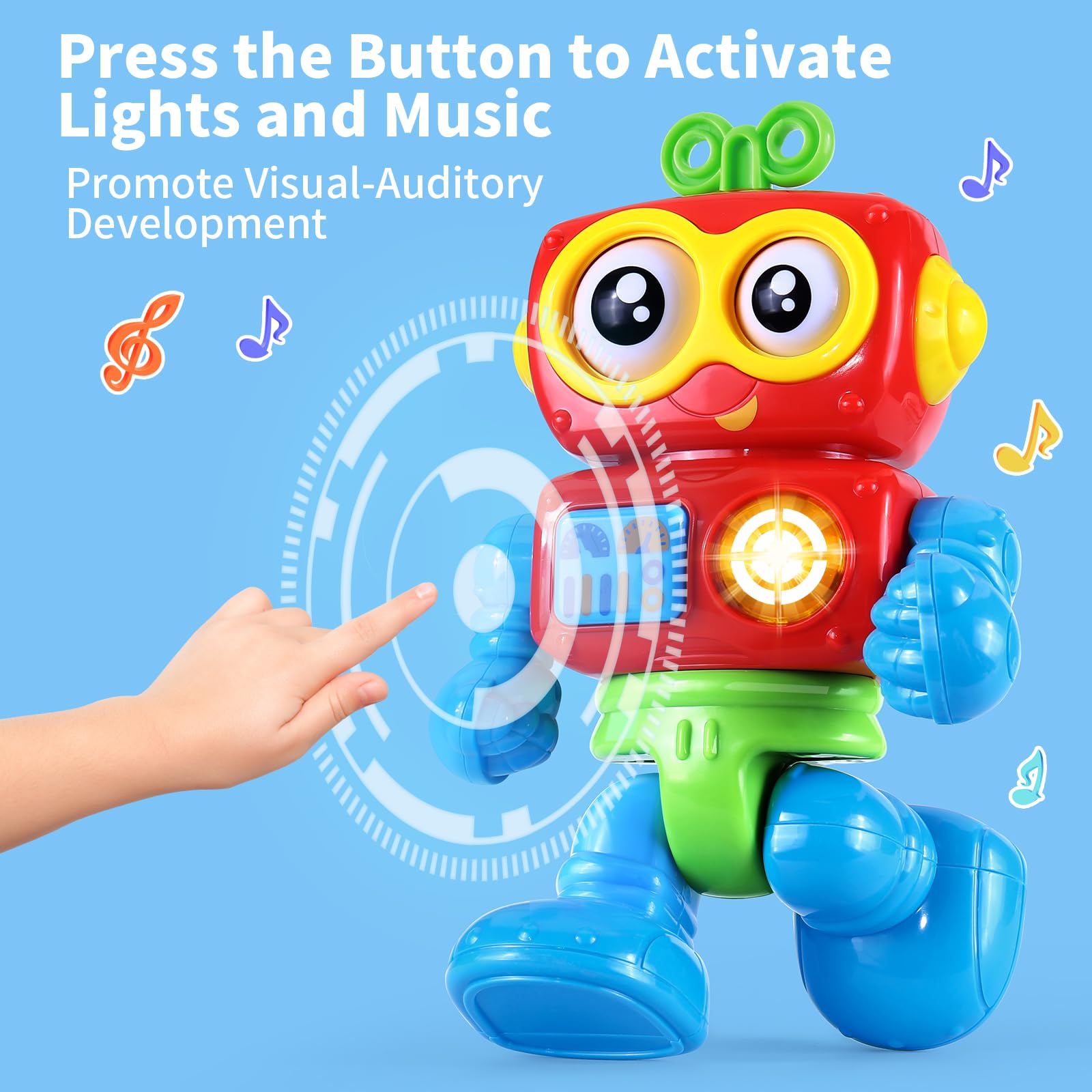 Yerloa Interactive Learning Robot Toy for Toddlers 1-2 Years Old - Light Up, Music & Travel Friendly Baby Boy Gift for Christmas Stocking Stuffers & Birthday - Perfect for 12-18 Month Olds' Early Education & Playtime