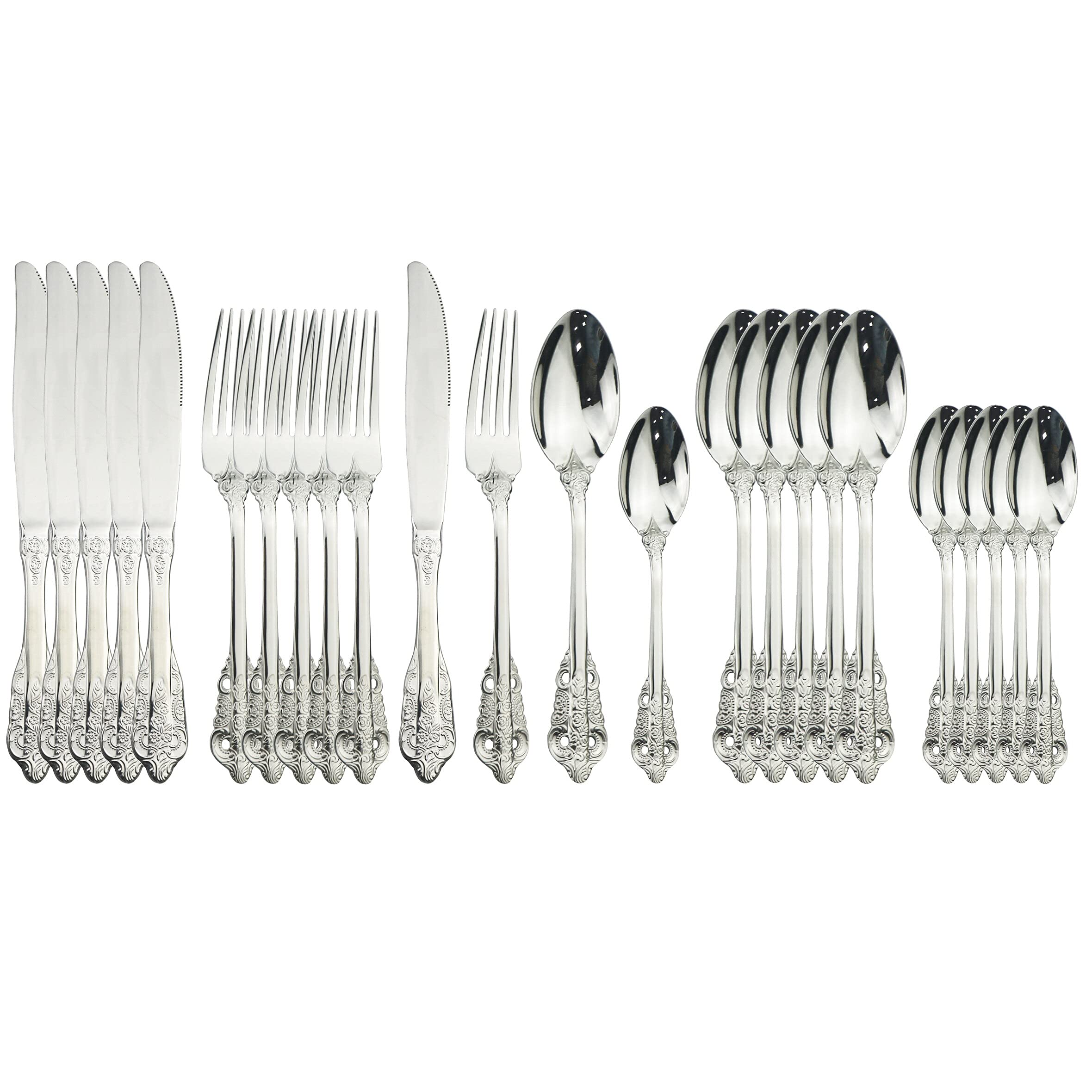 24-Piece Stainless Steel Silverware Set - Black Western Cutlery with Knives, Forks & Spoons - 18/10 Rust-Proof Dinnerware for Kitchen, Restaurant & Party Use - Elegant Flatware Set by ZZYY (Silver) - Perfect for Dining, Entertaining & Special Occasions