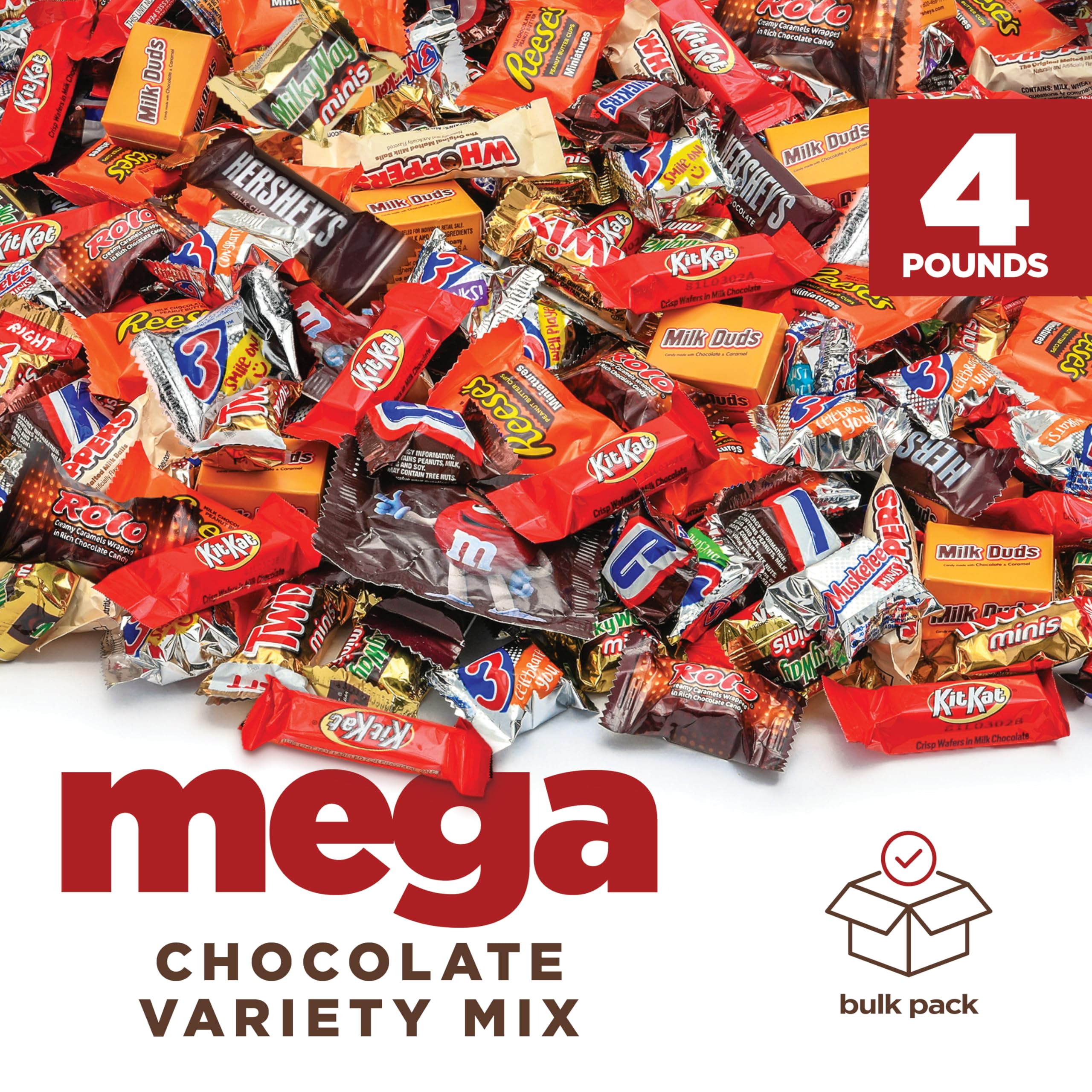 4 Lbs Bulk Chocolate Candy Variety Pack - Assorted Fun Size Chocolate Mix for Holiday Celebrations, Office Snacks & Birthday Parties | Perfect for Stocking Stuffers, Gift Baskets & Movie Nights