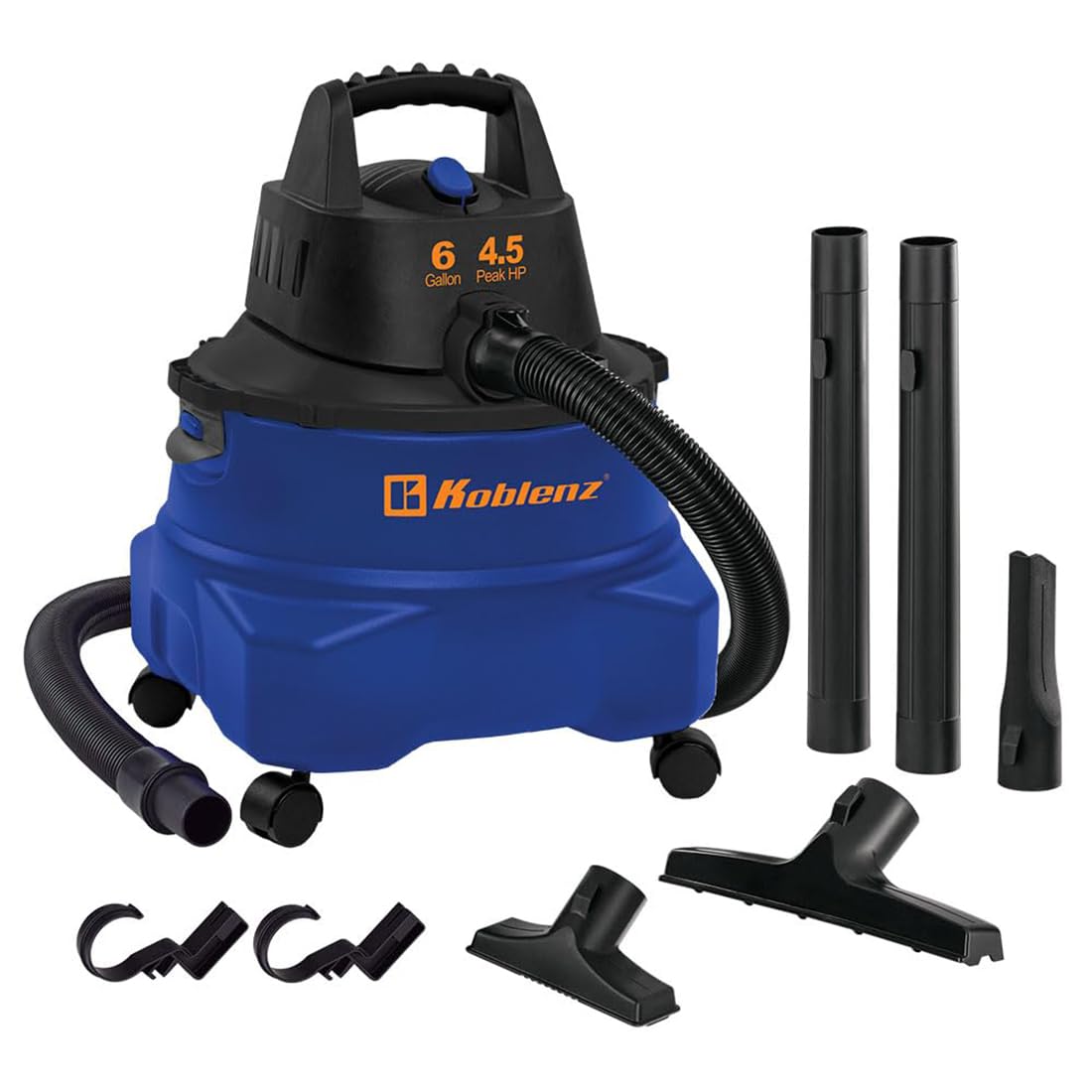 Koblenz WD-6 L212 6 Gallon Portable Wet Dry Vacuum Cleaner - Powerful Black & Blue Shop Vac for Home, Garage, Workshop, and Car Cleaning