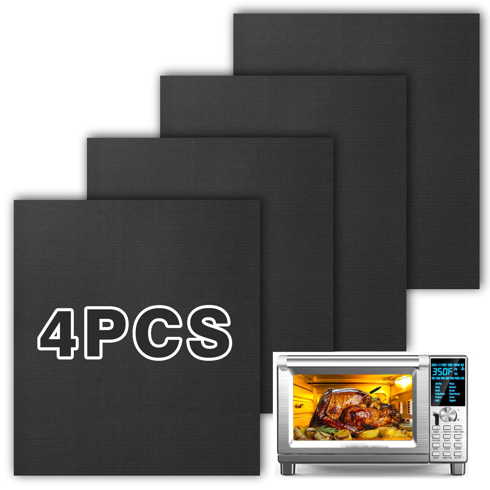 4 Pack Reusable Air Fryer Liners for Nuwave Bravo Air Fryer Toaster Smart Oven - Non-Stick Baking Mats Compatible with Nuwave 30-QT XL Countertop Convection Oven - Perfect for Roasting, Baking & Healthy Cooking