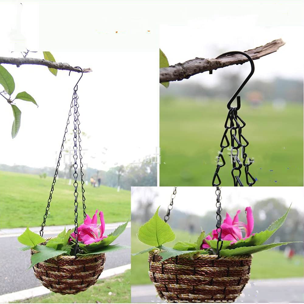 6 Pcs Heavy Duty Galvanized Hanging Chains - 15.7 Inch Replacement Chains for Flower Baskets, Bird Feeders, Planters & Lanterns | Outdoor Garden Decor & Hanging Plant Hangers (Black) - Perfect for Patio, Balcony, and Backyard Decoration