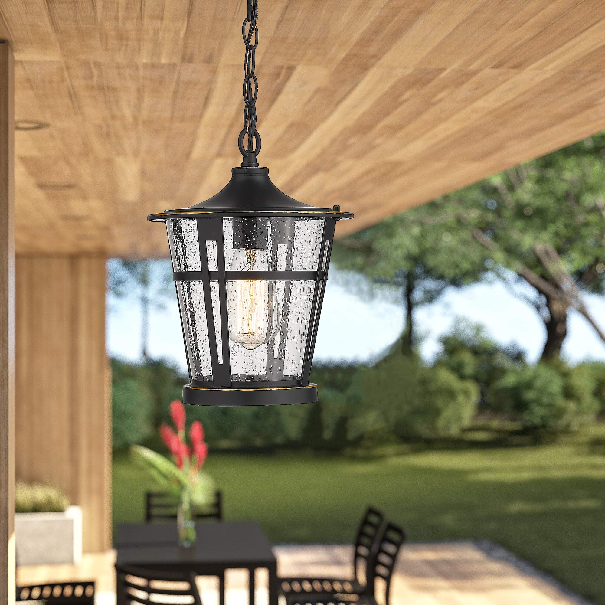 Bestshared 1-Light Outdoor Hanging Lantern - Weatherproof Pendant Lighting Fixture for Patio, Porch, Garden & Backyard Decor