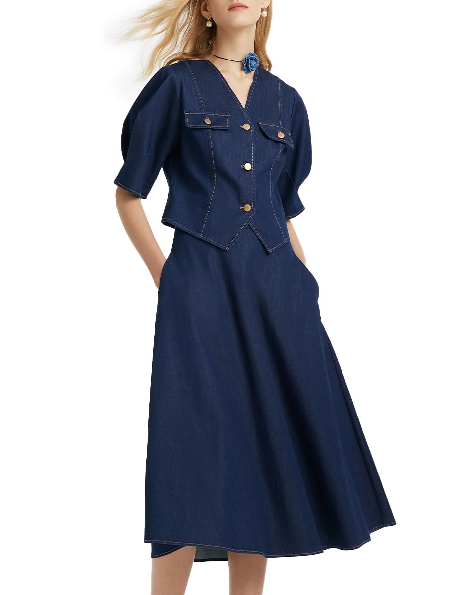 Stylish 2-Piece Outfits for Women - Casual Tops & A-Line Midi Skirt Sets | Spring/Fall Suits & Outerwear | Perfect for Work, Dates & Weekend Outings