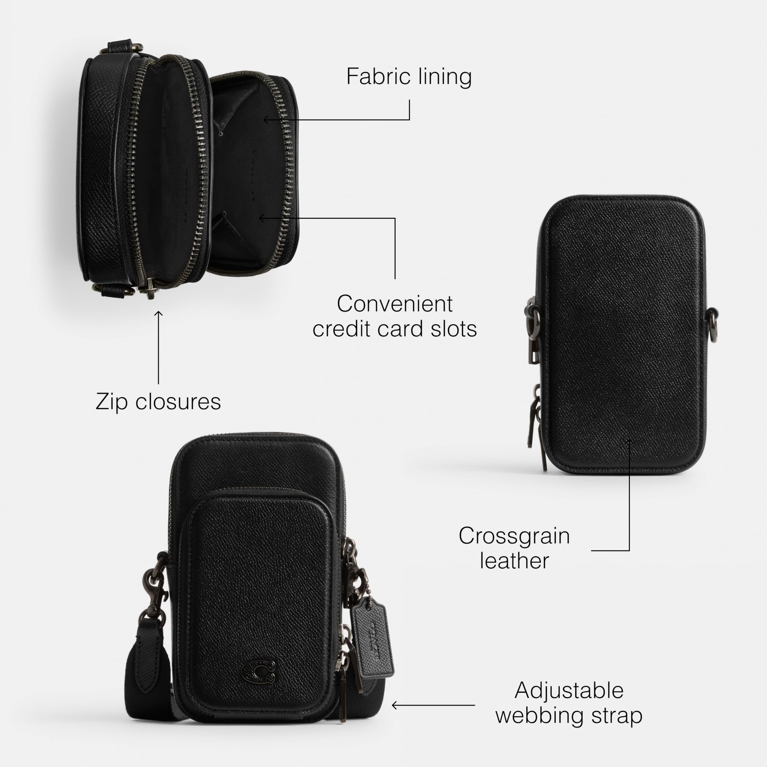 Coach Men's Crossbody Phone Bag in Durable Crossgrain Leather - Perfect for Travel, Work & Everyday Use