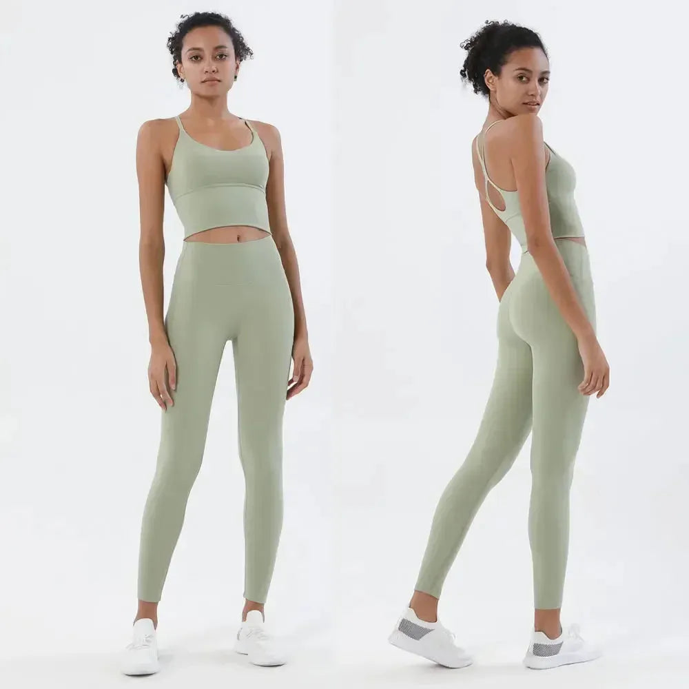 Women's Sports Bra and Leggings Set - Naked Feeling Gym Workout Outfit | Breathable Yoga Fitness Clothing for Running, Pilates & Home Exercises