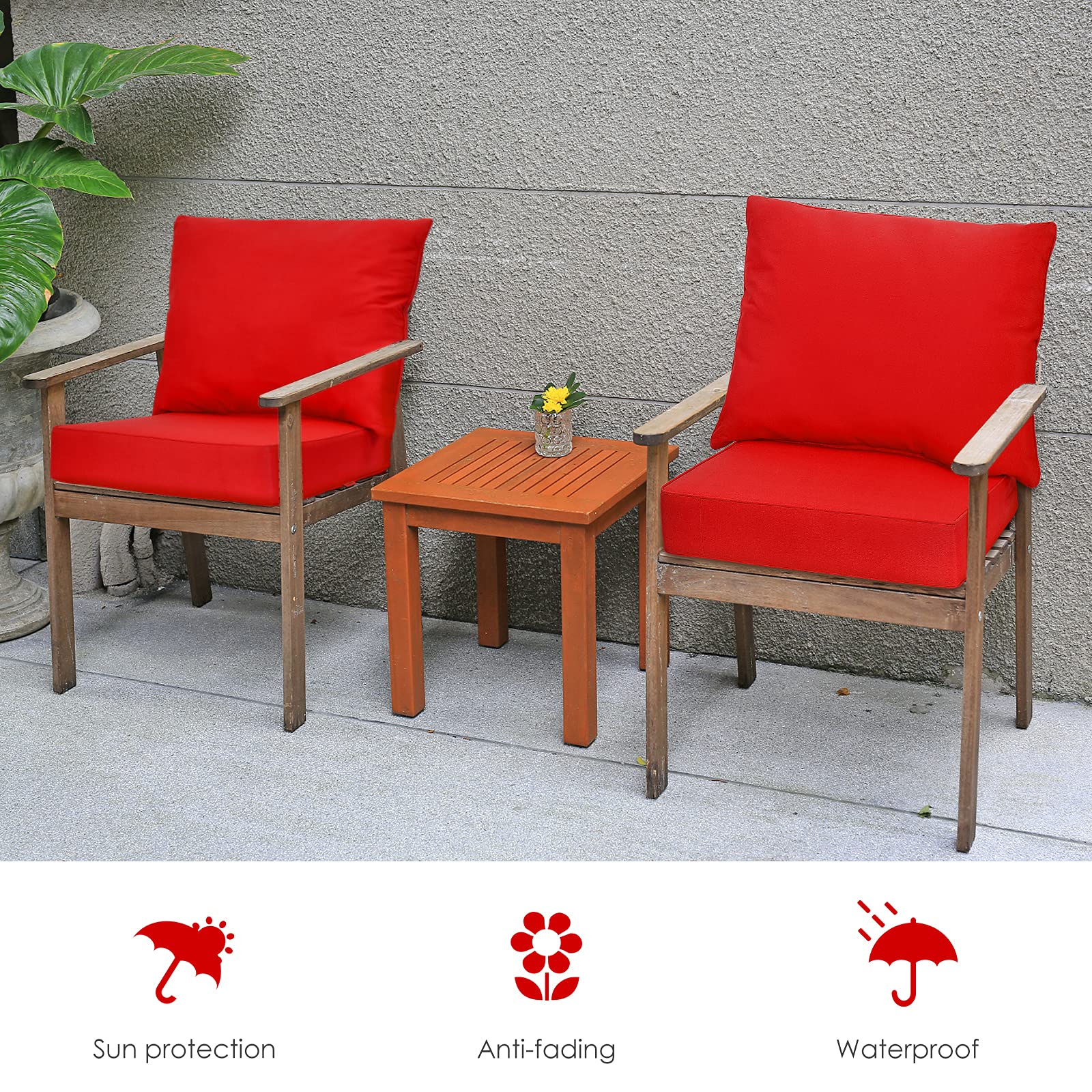 Giantex 6 Inch Thick Waterproof Outdoor Patio Cushion Set with Pillow & Ties - Deep Seat & Back Cushions Replacement for Patio Furniture - Perfect for Garden, Deck, Poolside & Indoor Floor Lounging
