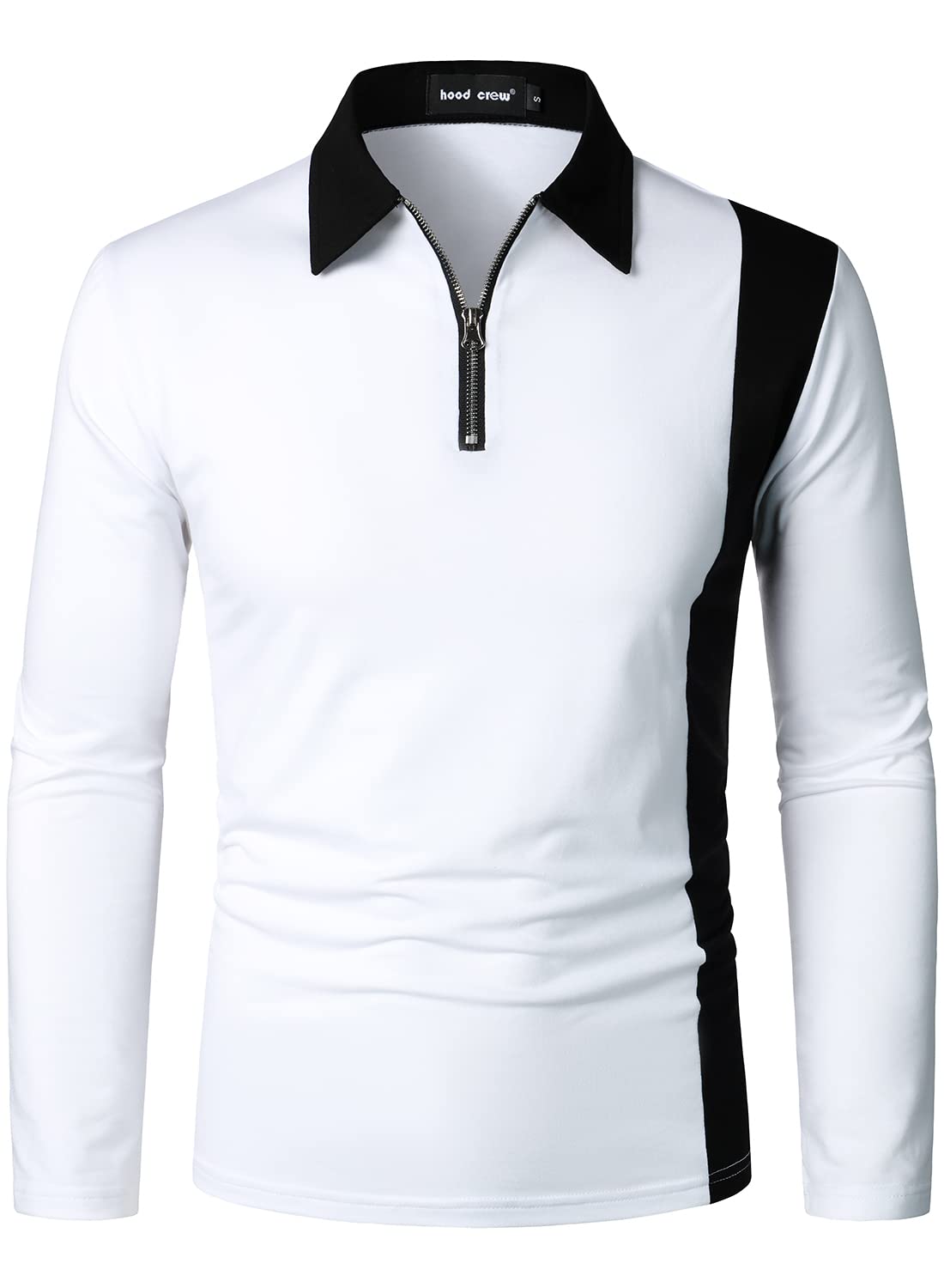 Men's Long Sleeve Polo Shirt with Color Block Design & Front Zipper - Stylish Casual Crew Neck T-Shirt for Work, Golf, and Everyday Wear