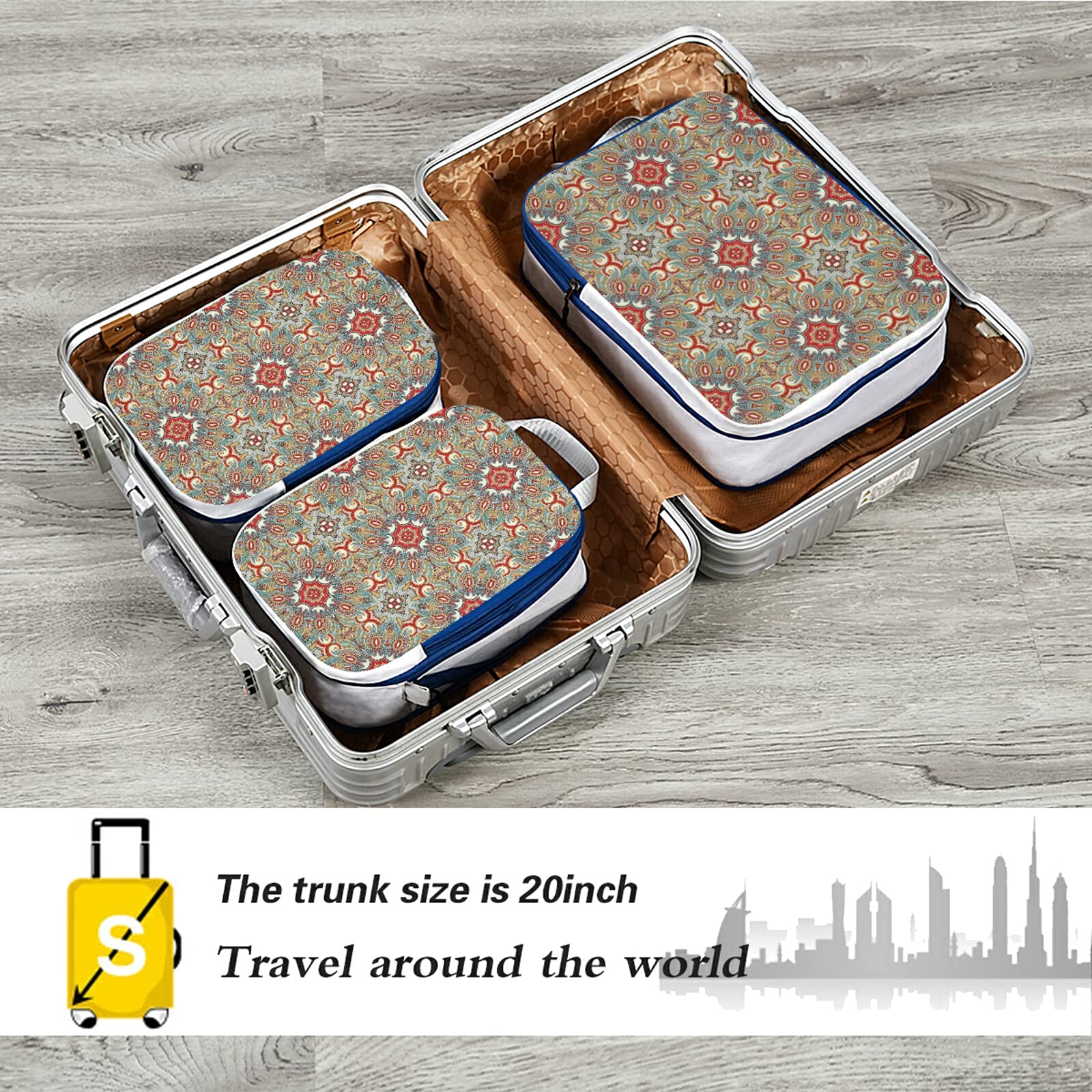 3-Pack Waterproof Floral Paisley Travel Packing Cubes - Oxford Cloth Check Pattern Toiletry Organizer Storage Bags for Suitcases, Carry-Ons & Weekend Getaways
