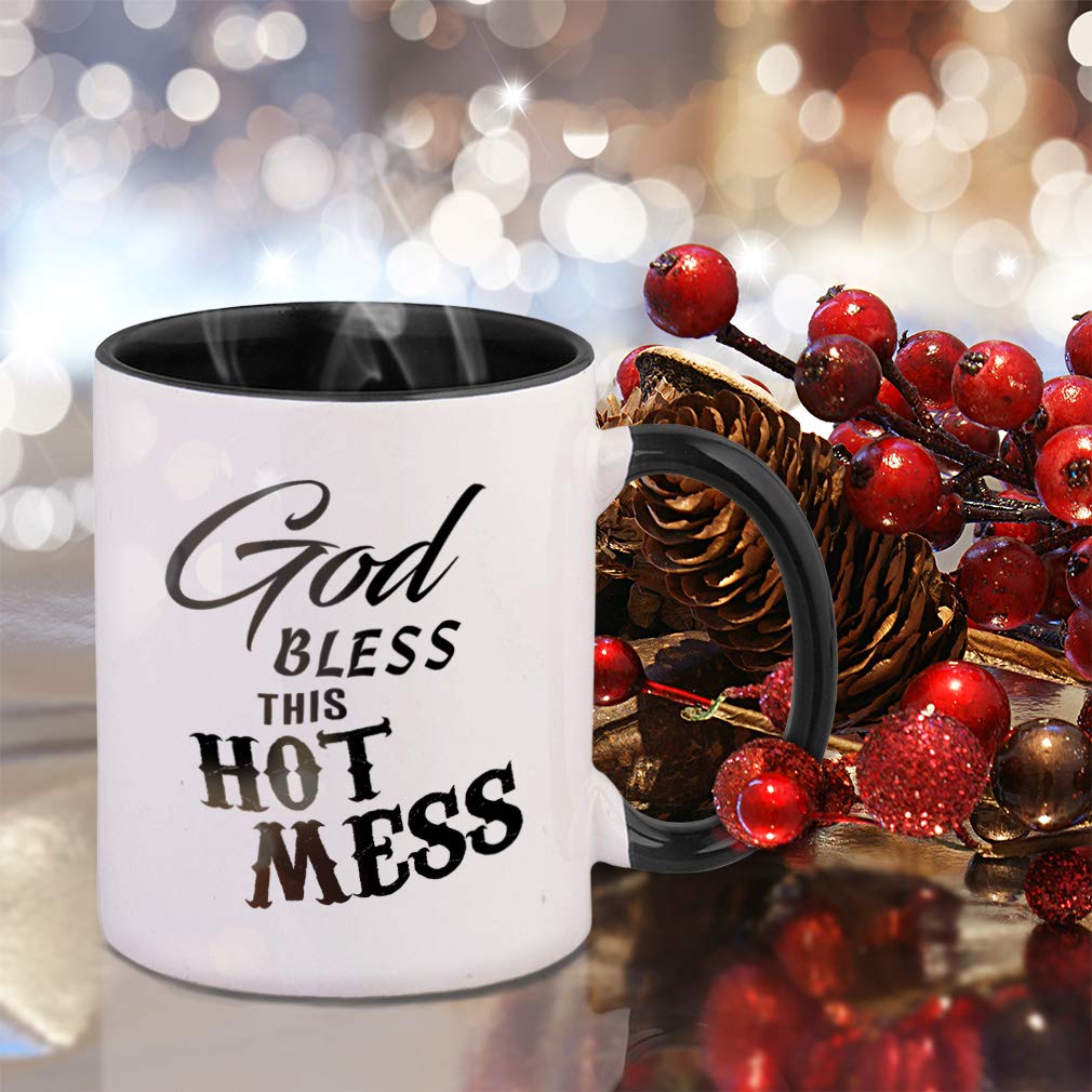 Soft Pink Ceramic Mug - God Bless This Hot Mess #1 Mom - Mothers Day Gift - Colored Coffee Cup - Perfect for Tea, Coffee & Gifts - Ideal for Home, Office & Mother's Day Celebrations
