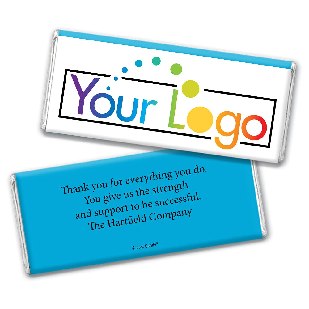 Custom Logo Chocolate Bars - 100 Pack Bulk Promotional Candy for Events, Parties & Corporate Gifts (Caribbean Blue Wrapper) - Perfect for Weddings, Trade Shows & Brand Marketing