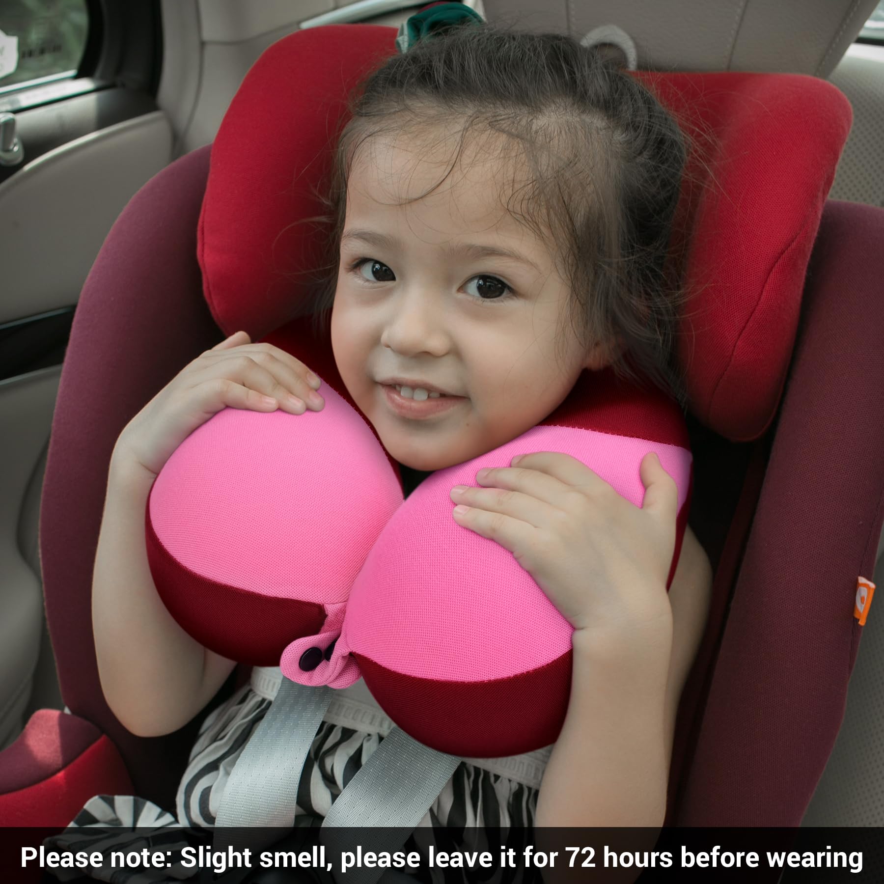 COOLBEBE Kids Travel Neck Pillow - Soft & Comfortable Headrest for Airplane, Car Rides - Perfect Travel Gift for Toddlers & Children (Raspberry Pink) - Ideal for Long Flights, Road Trips & Nap Time