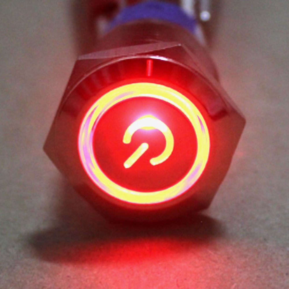 19mm 12V 5A Red LED Angel Eye Power Symbol Metal Push Button Toggle Switch with Socket Plug - Perfect for Car, Truck, Motorcycle & Marine Dashboard Controls