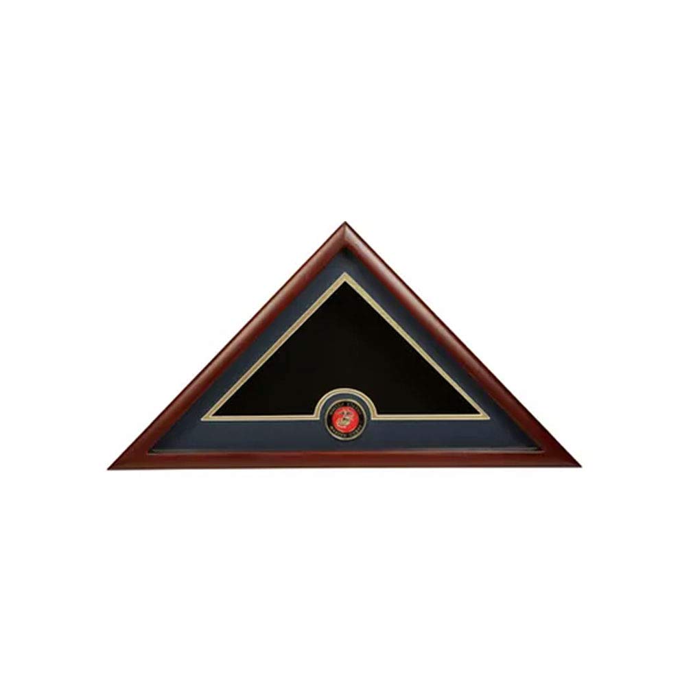 Premium US Flag Display Case with Marine Corps Medallion - American Flag Shadow Box for Military Veterans, Patriotic Home Decor & Office Wall Display