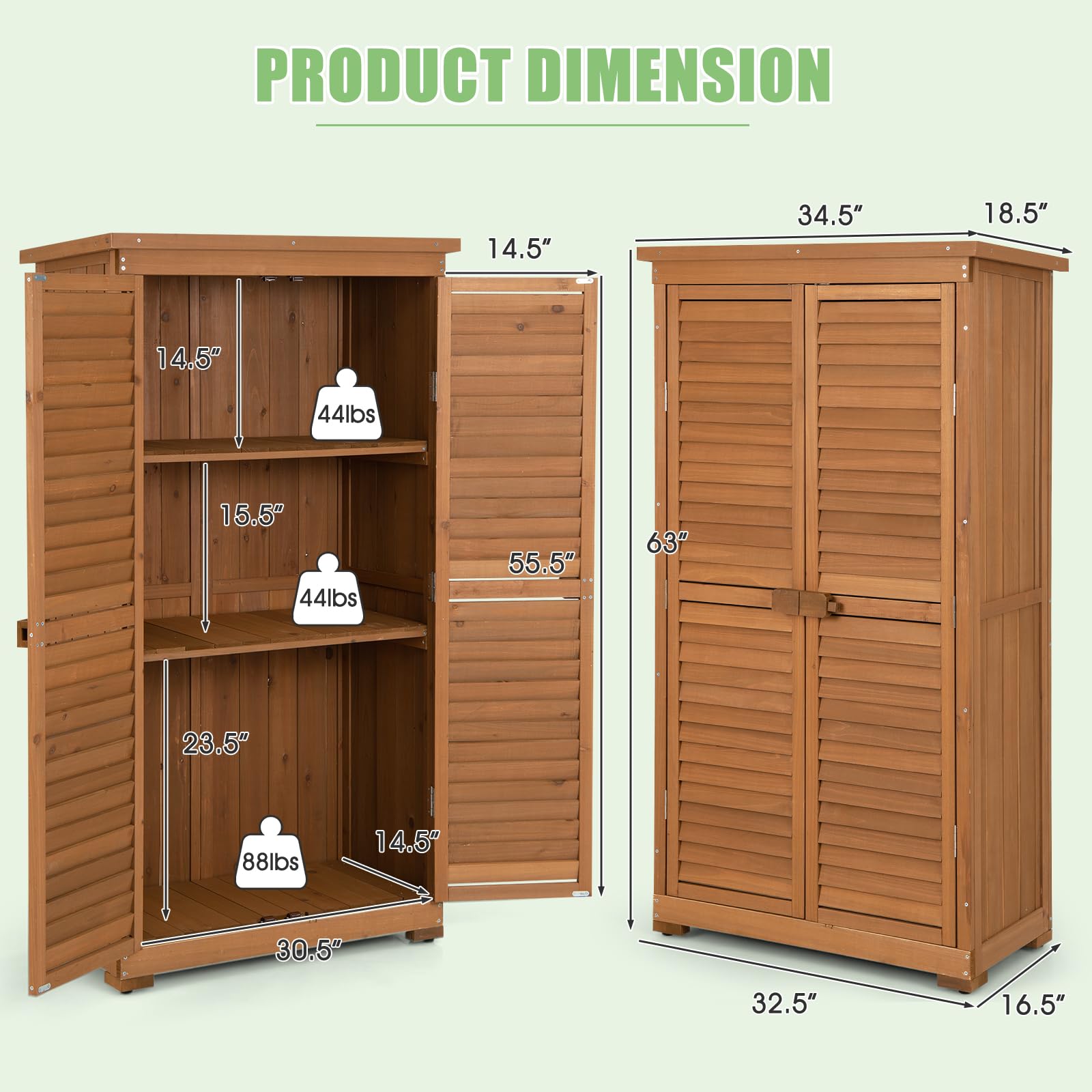 Goplus Outdoor Storage Cabinet - Weatherproof Wooden Shed with Lockable Latch, Adjustable Shelves & Durable Pitch Roof - Perfect Vertical Garden Tool Organizer for Backyard, Patio, Deck & Garage Storage (Ideal for Storing Lawn Equipment, Gardening Tools & Outdoor Accessories)
