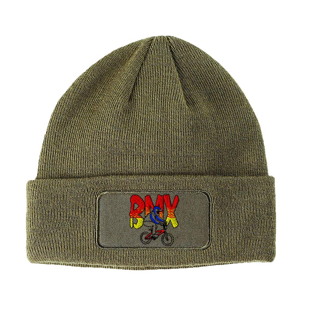 Speedy Pros Patch Beanie for Men & Women - Sport BMX Bike Logo Embroidery Acrylic Skull Cap Hat in Olive Green (One Size Fits All) - Perfect for Cycling, BMX Riding & Winter Outdoor Activities
