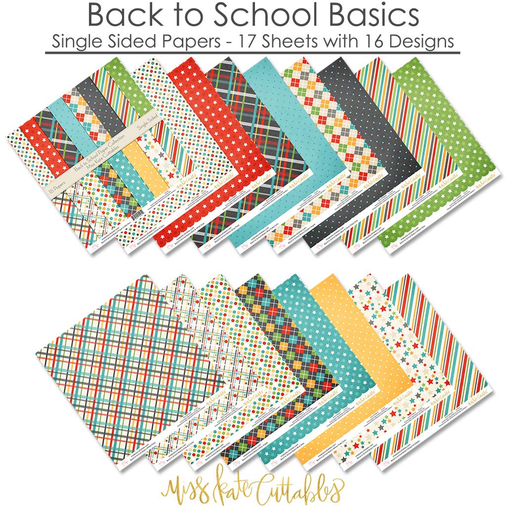 Premium Scrapbook Pattern Paper Pack - 16 Single-Sided 12x12 Inch Sheets for Back to School, DIY Crafts, Card Making & Scrapbooking - Miss Kate Cuttables Collection