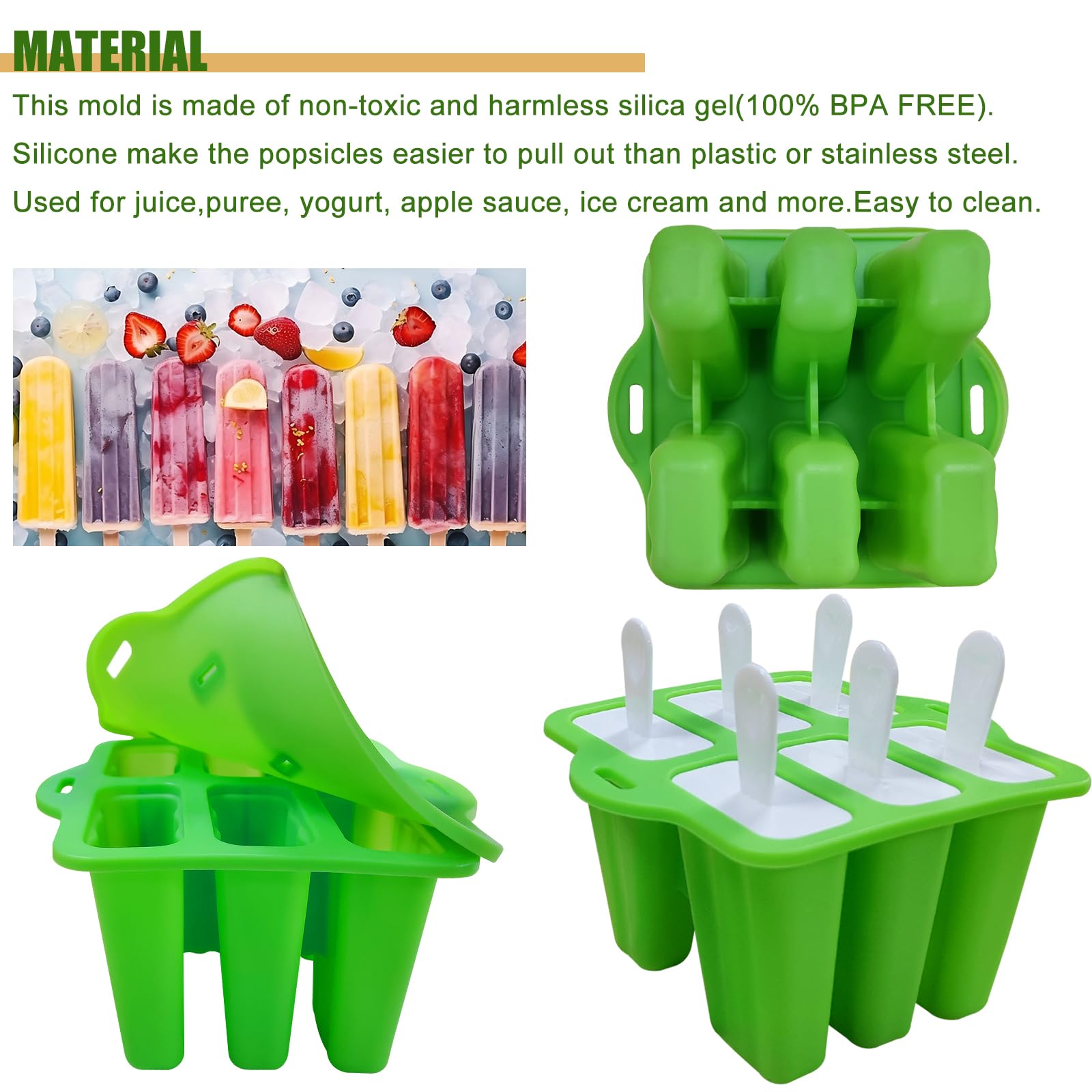 6-Piece Silicone Popsicle Molds BPA Free - Reusable Ice Pop Maker with Sticks for Kids & Adults | Perfect for Summer Treats, Healthy Snacks & DIY Frozen Desserts