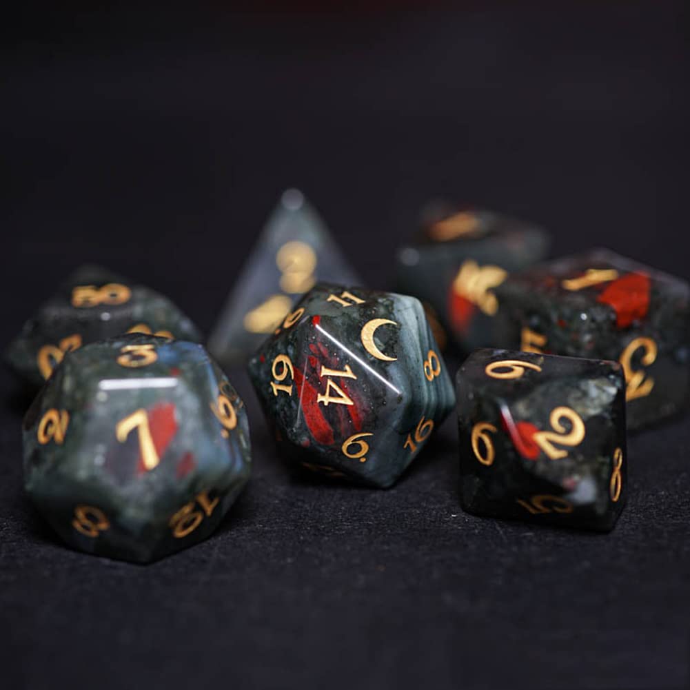 Premium African Bloodstone D&D Dice Set - 7-Piece Polyhedral RPG Dice for Dungeons & Dragons, Tabletop Games & TRPG | Perfect for Fantasy Roleplaying, Board Games & Gift Giving