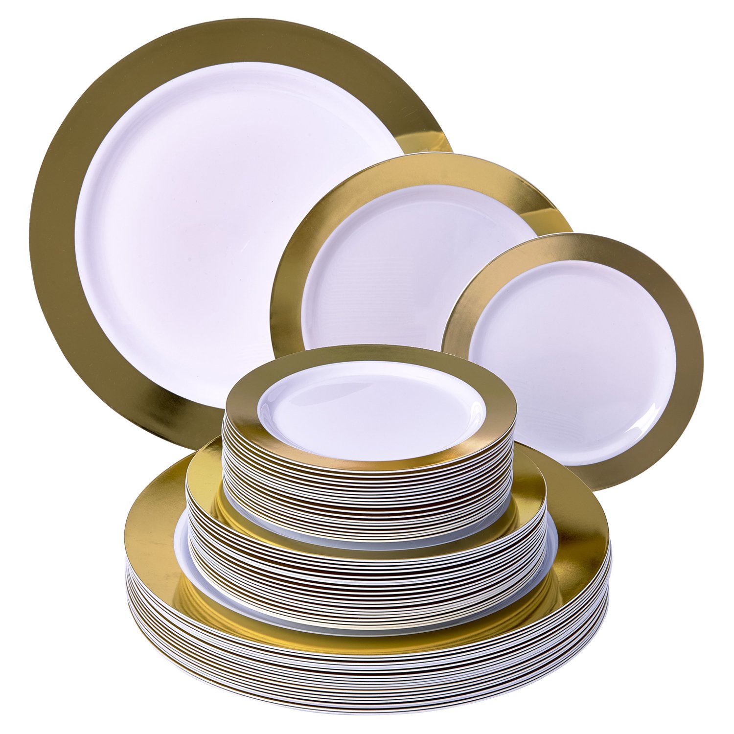 Elegant 60-Piece Disposable Dinnerware Set - 20 Dinner Plates, 20 Salad Plates, 20 Dessert Plates | Heavy Duty Silver Spoons Party Dishes with Fine China Look | Perfect for Weddings, Catering & Upscale Events (Ritz Gold)