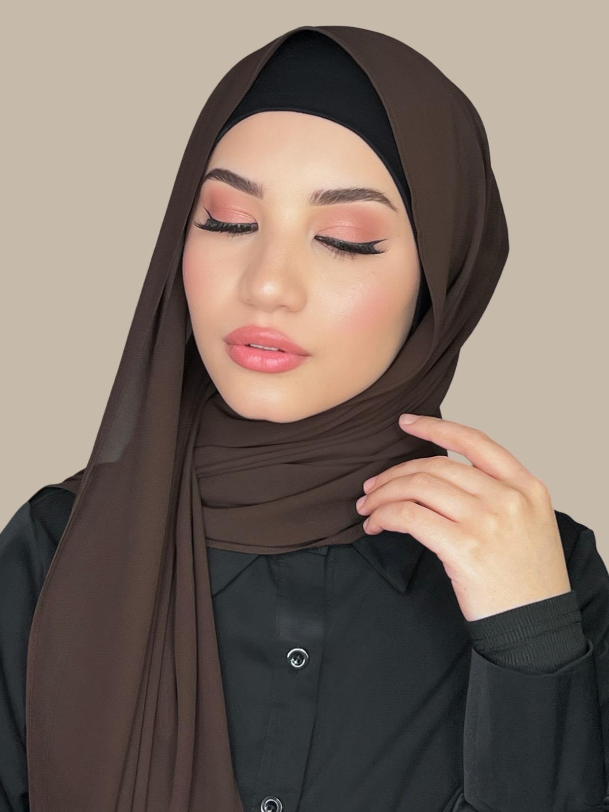 Luxury Brown Chiffon Hijab Scarf - Soft & Lightweight for Women - Perfect for Daily Wear, Prayer, and Special Occasions