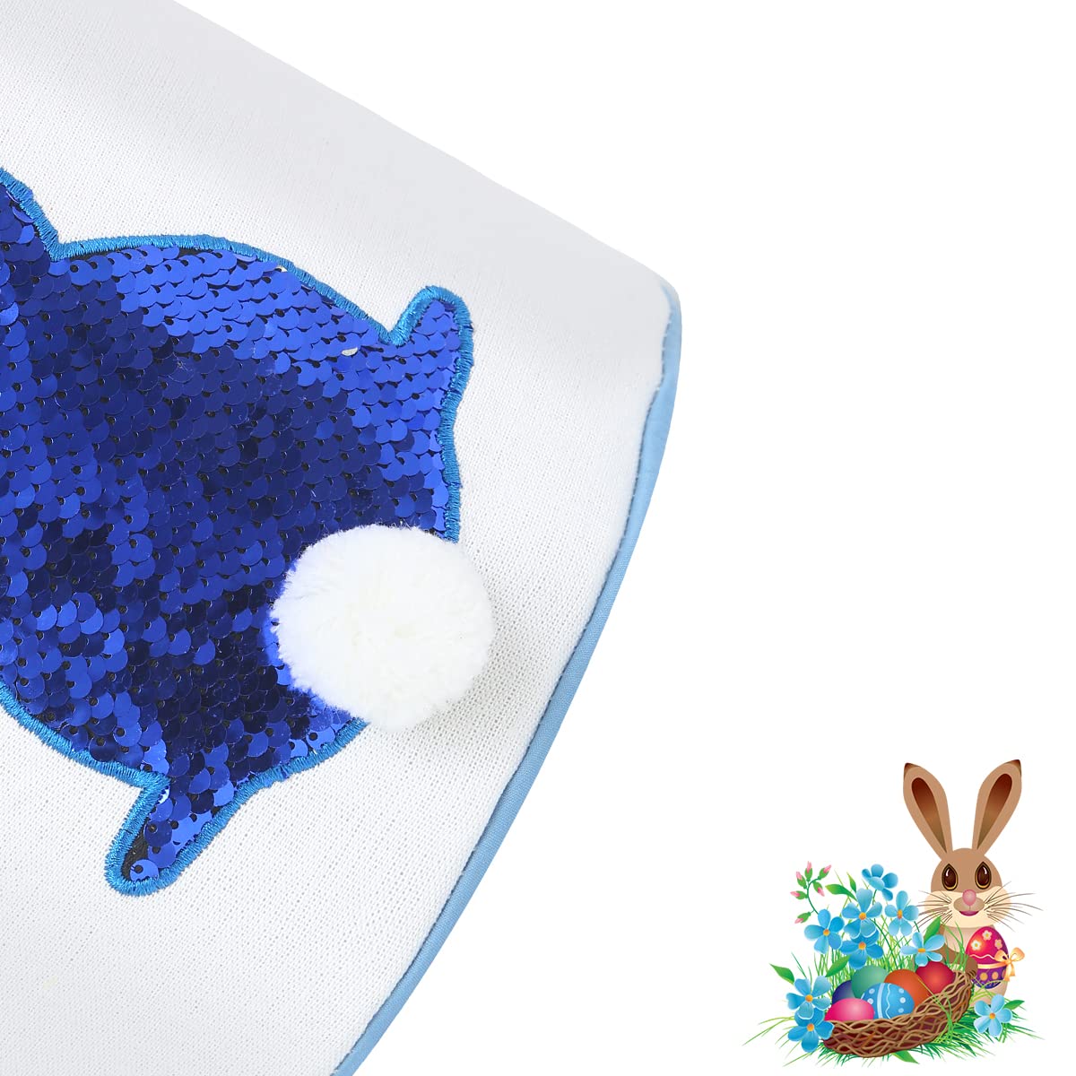 Easter Bunny Basket Bag for Kids - Sequin Rabbit Pattern Egg Hunt Bag with Fluffy Tail - Personalized Canvas Cotton Bucket for Easter Eggs, Candy & Gifts (Blue) - Perfect for Easter Egg Hunts, Party Favors & Spring Celebrations
