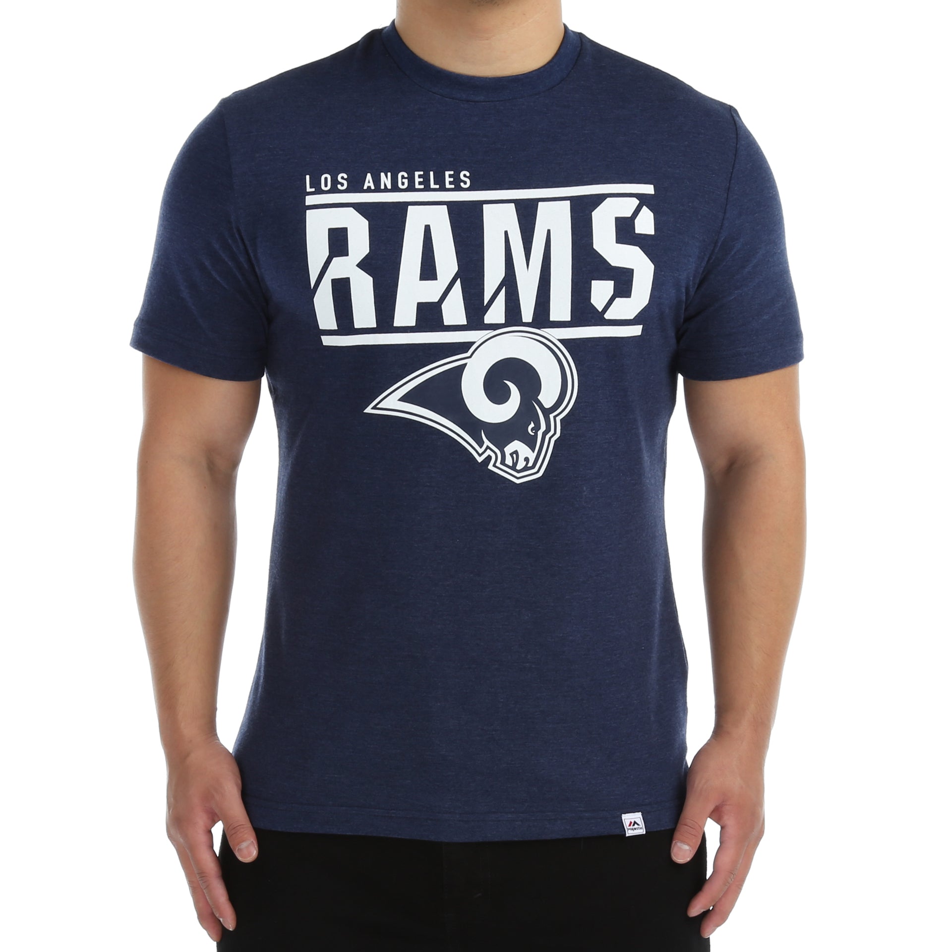 Majestic Rams NFL Retro Football T-Shirt - Vintage Team Logo, Athletic Navy Blue - Perfect for Game Day, Sports Fans & Casual Wear