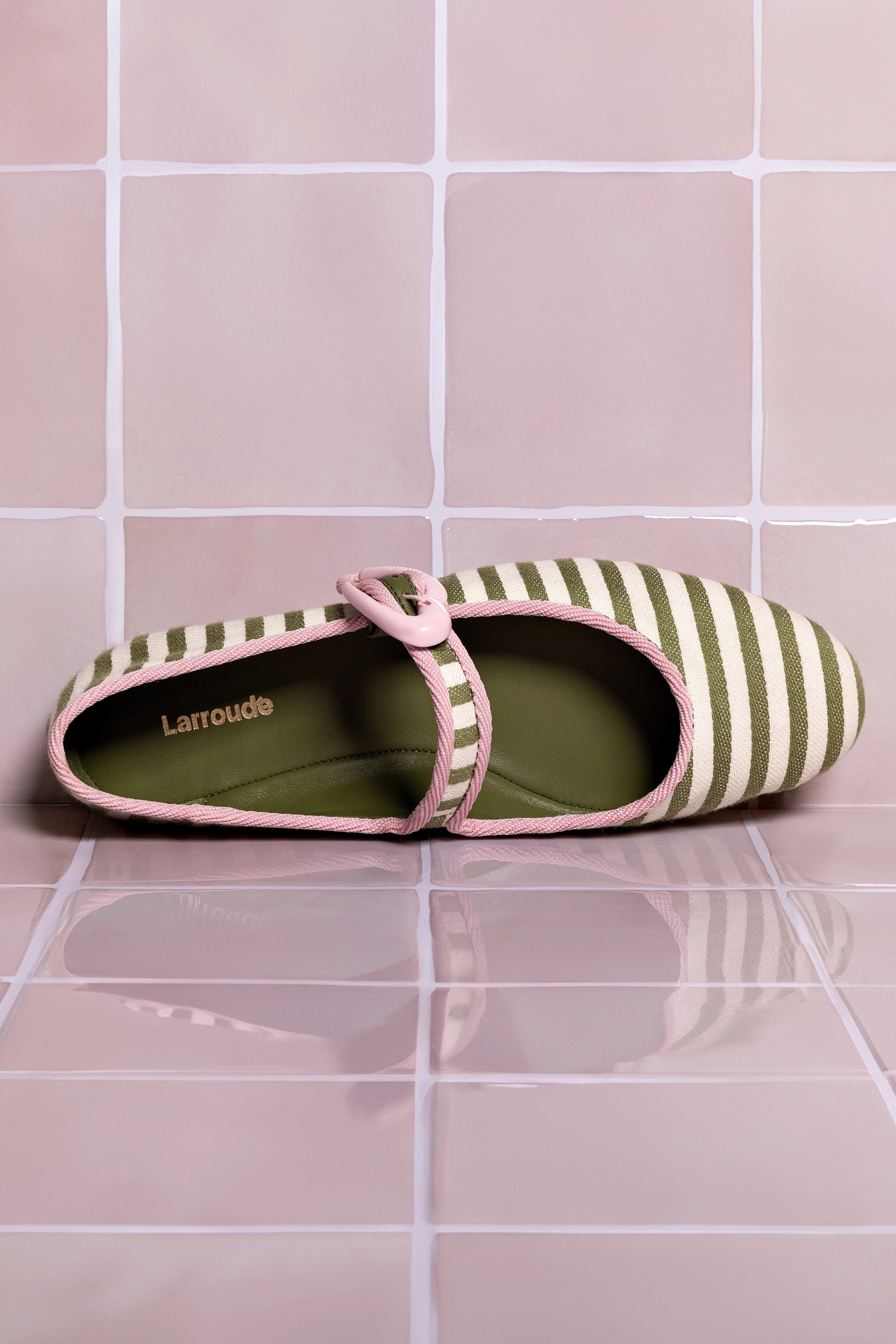 Verona Ballet Flats for Women - Comfortable Seaweed & Natural Striped Fabric Shoes with Elegant Tulip Trimming | Perfect for Office, Casual Wear & Spring Outfits