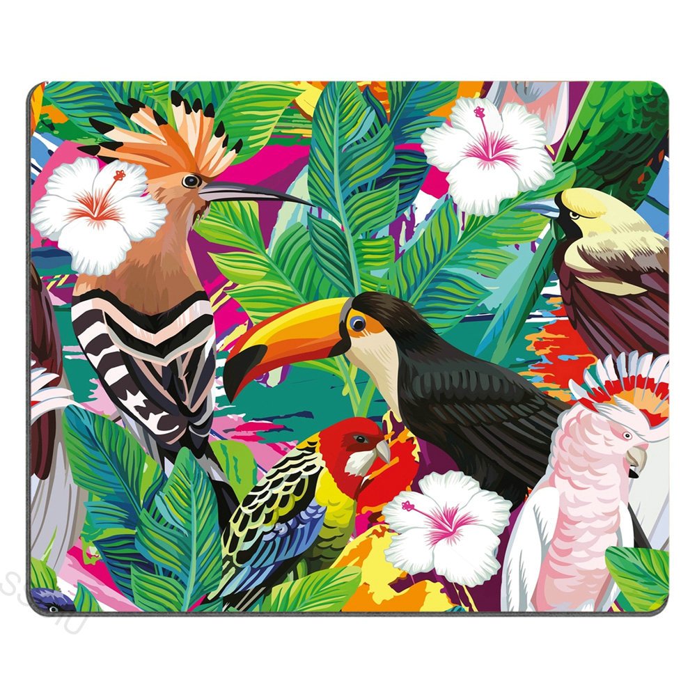 Custom SSOIU Gaming Mouse Pad with Tropical Toucan, Leaves & Hibiscus Flowers - Large Non-Slip Rubber Base for PC, Laptop, Office & Gaming Setup