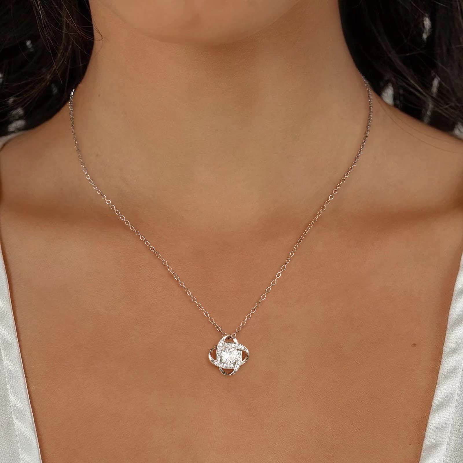 Elegant Silver Cubic Zirconia Love Knot Necklace - Perfect Mother's Day Gift, Birthday Present for Mom, Daughter to Mother Jewelry | Ideal for Weddings, Anniversaries & Special Occasions
