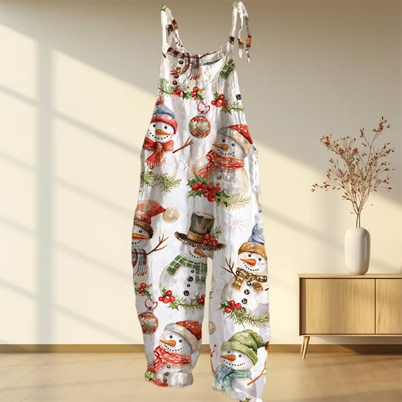 Plus Size Overalls for Women - 3D Printed Christmas Jumpsuit with Spaghetti Straps & Pockets | Wide Leg Romper for Holiday Parties & Casual Outings