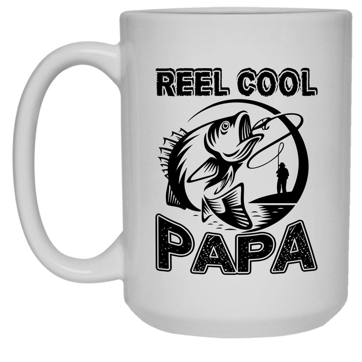 Reel Cool Dad Coffee Mug - 15 oz White Ceramic Tea Cup for Father's Day, Birthday Gifts - Perfect for Office, Home & Outdoor Use