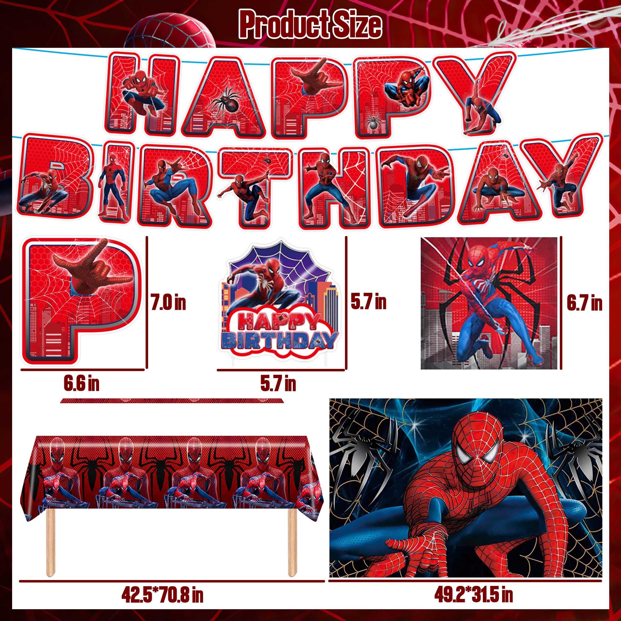 Spider Themed Birthday Party Decorations Kit - Includes Tablecloth, Paper Plates, Banner, Balloons, Backdrop, Hanging Swirls & Cupcake Toppers for 10 Guests | Perfect for Halloween, Kids Birthday Parties & Spooky Themed Events