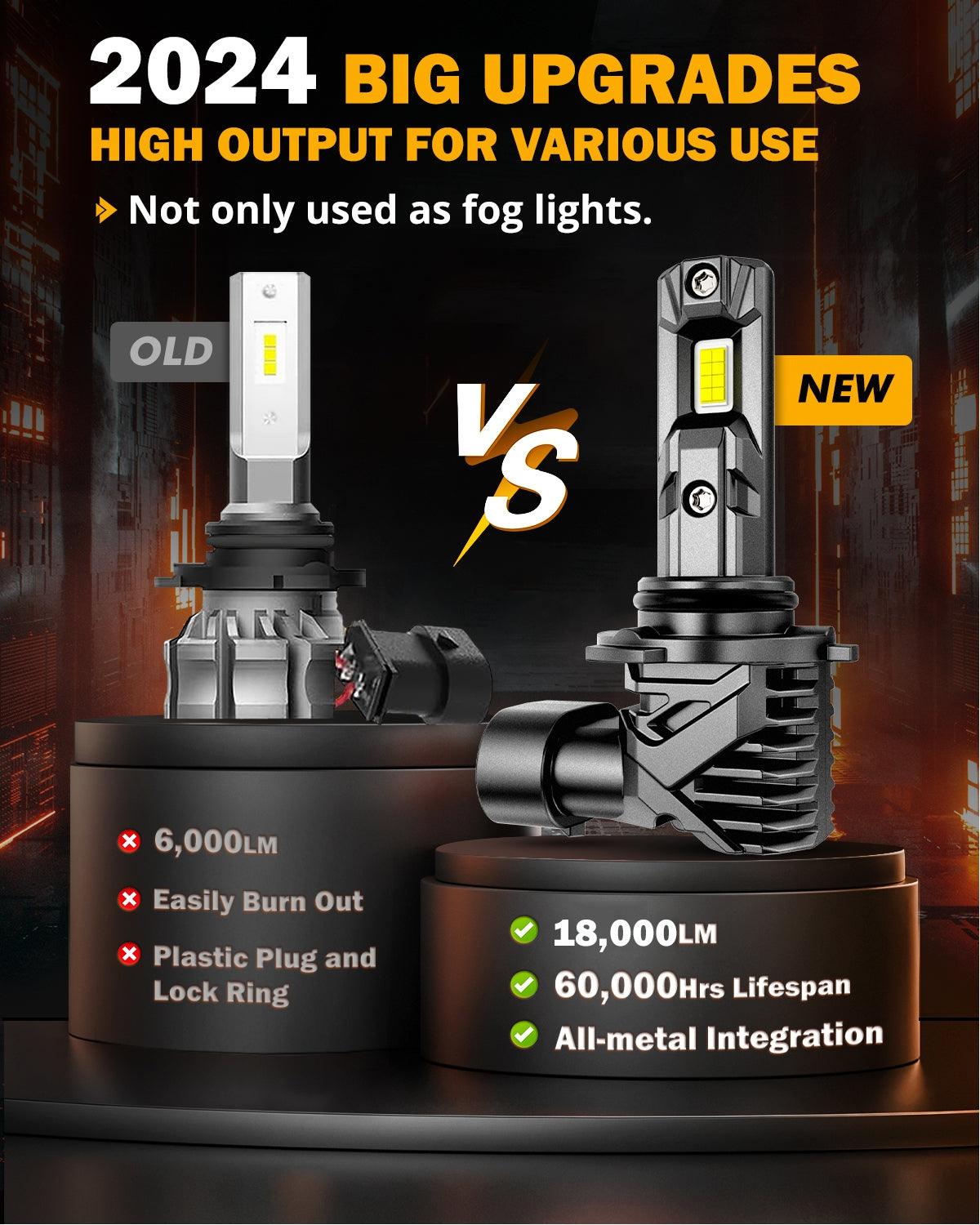 9006/HB4 LED Headlight Bulbs - 60W 18000LM 6500K Cool White Fanless Wireless Fog Lights (2 Pack) | High Brightness for Night Driving, Perfect for Cars, Trucks, SUVs and Off-Road Vehicles