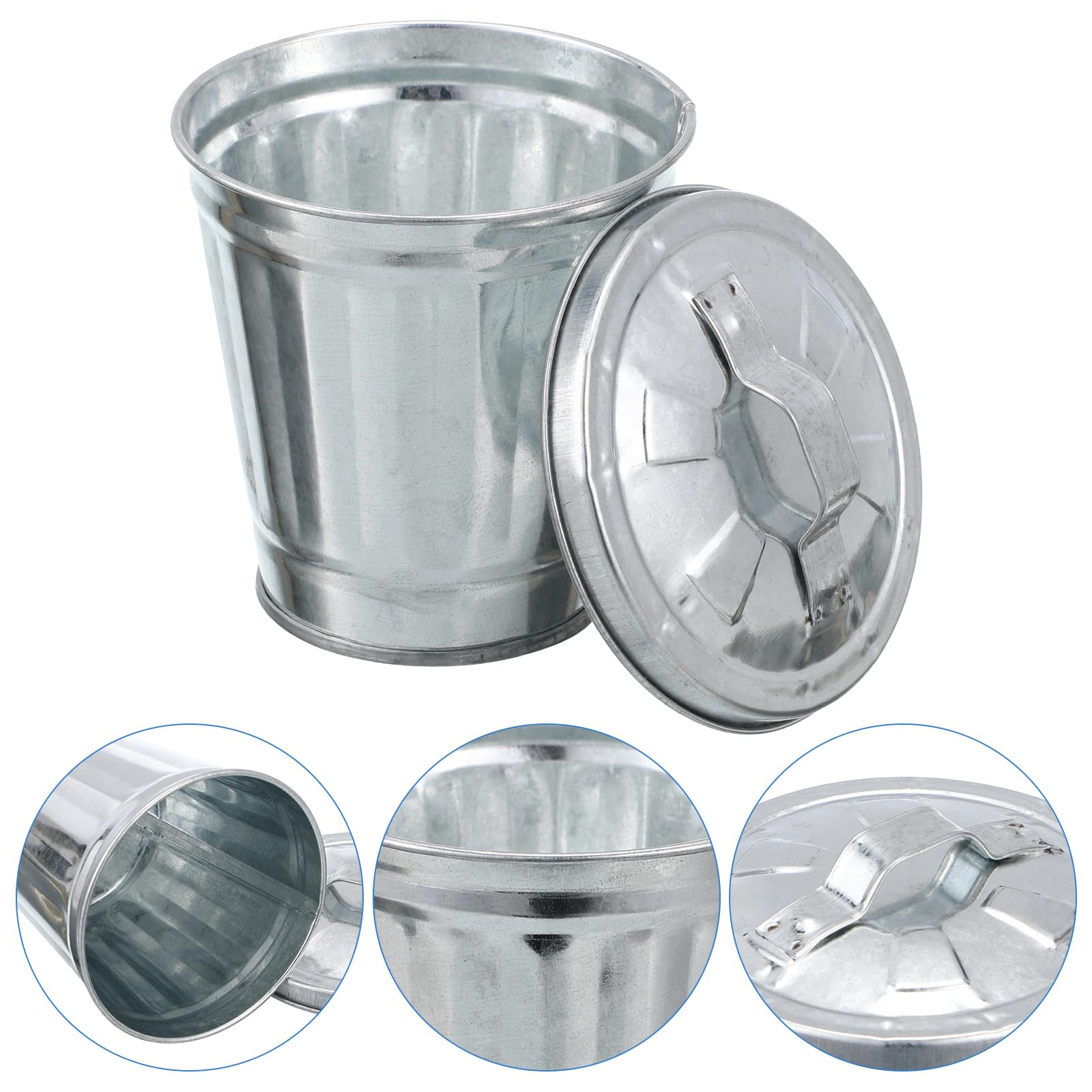Jojofuny Mini Desktop Trash Can - Small Iron Wastebasket with Pencil Holder, Perfect for Home, Office & Kitchen - Silver (Ideal for Desks, Countertops & Workspaces)