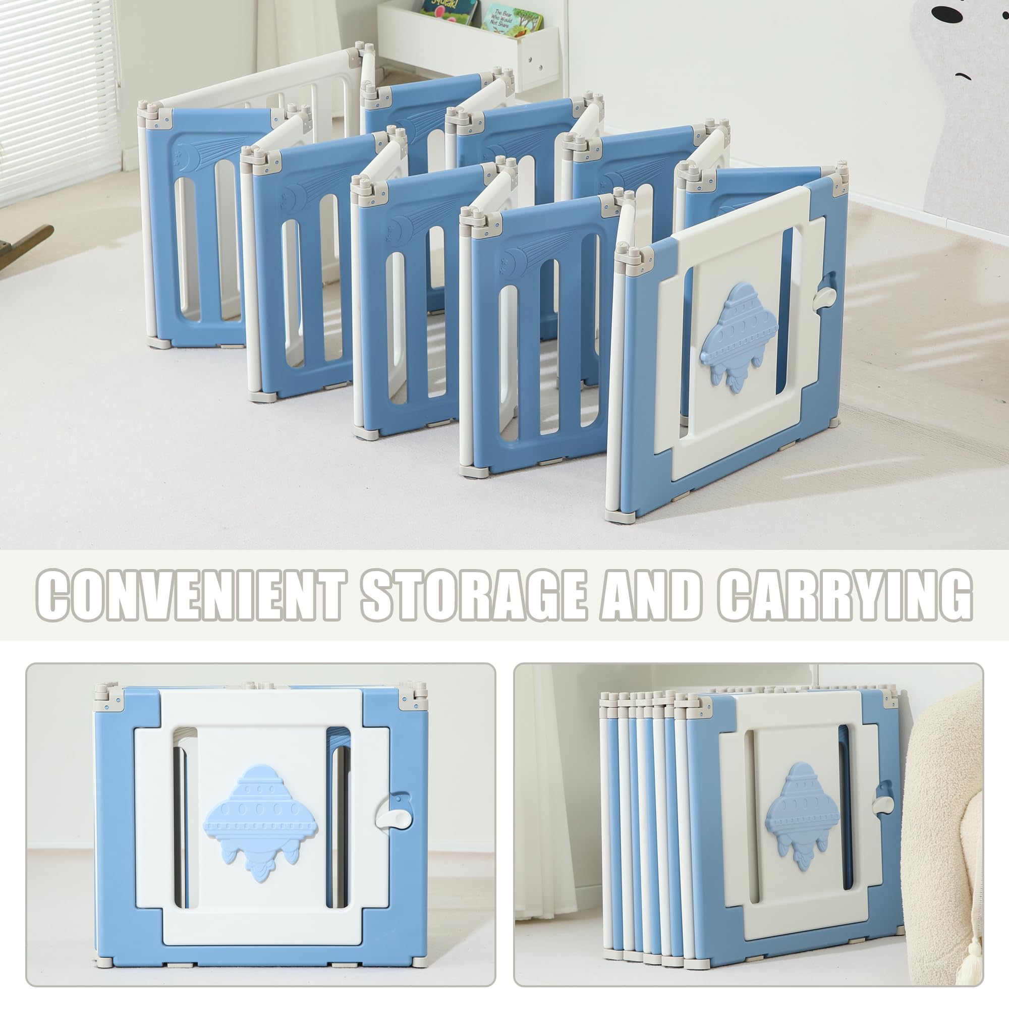 **Extra Large Baby Playpen - 18 Panels Foldable Play Yard for Babies & Toddlers, Portable UFO Baby Fence & Safety Gate, Indoor/Outdoor Use for Home, Park, or Travel (Blue)**